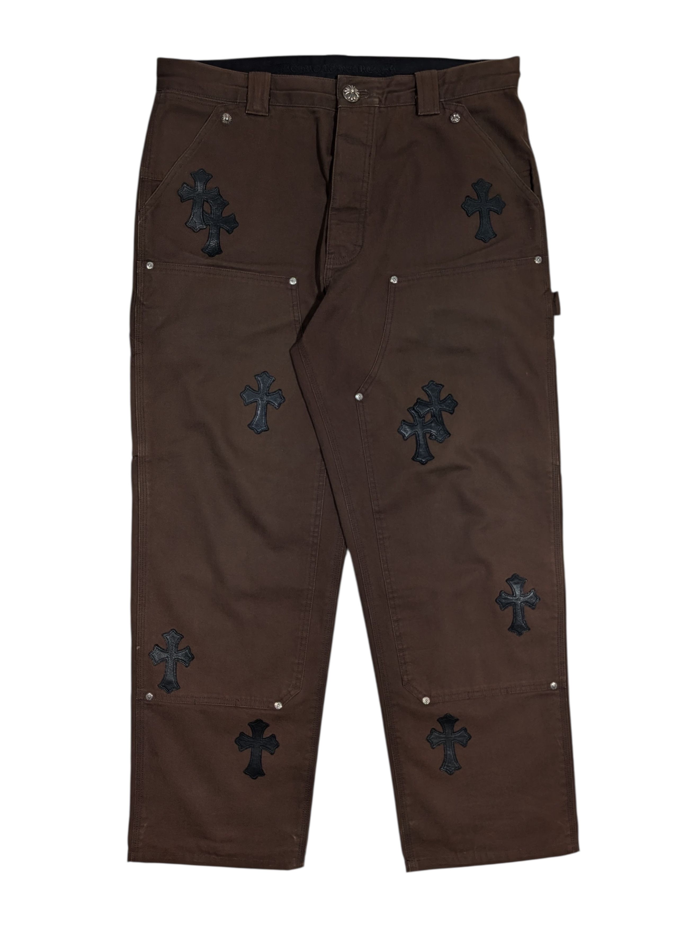 Chrome Hearts Brown Double Knee Cross Patch Carpenter Pants Size US 34 / EU 50 - 1 Thumbnail