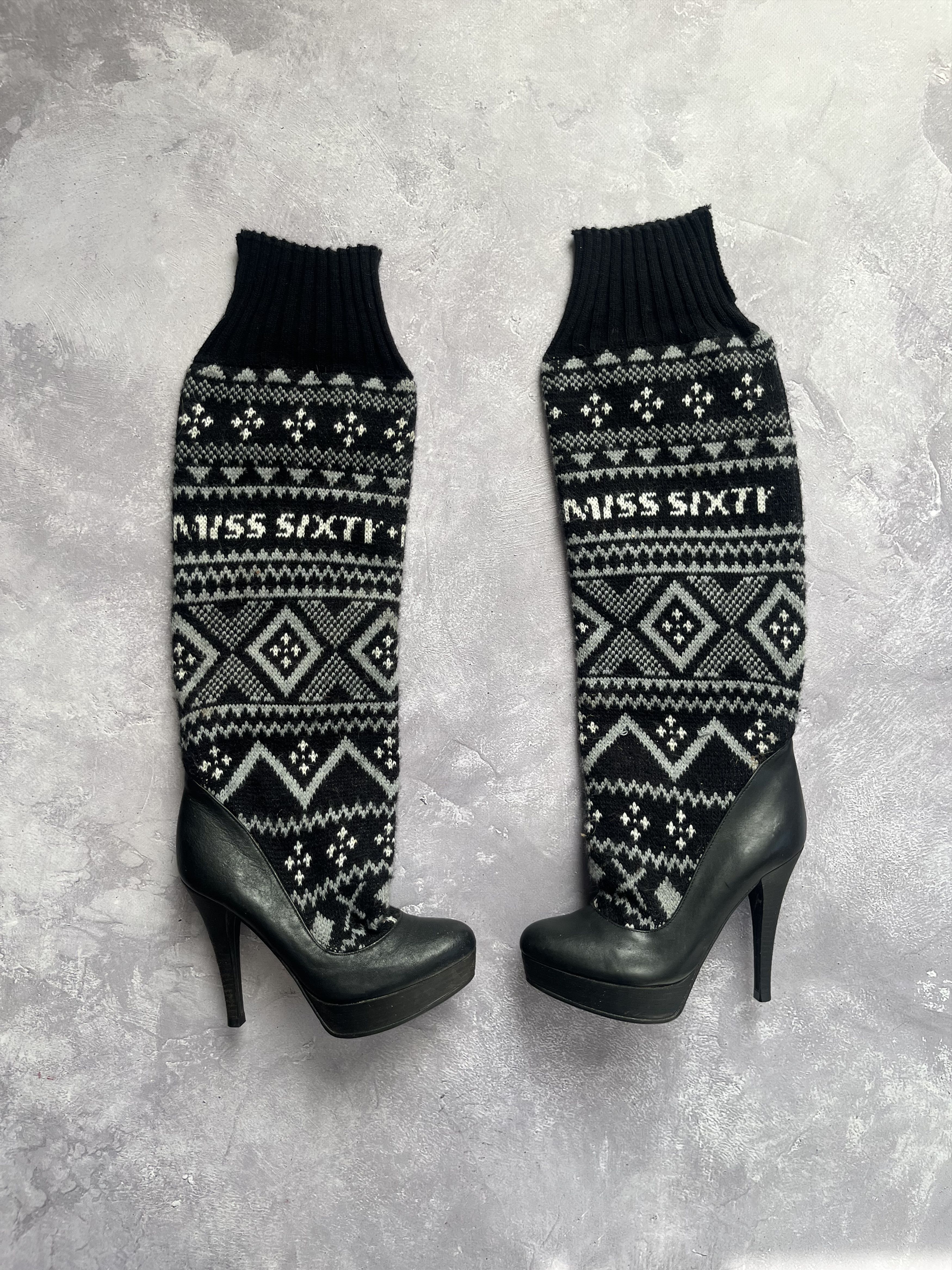Miss Sixty Miss Sixty Knit Sock Knee High Boots Platform Stiletto Y2K Size US 7 / IT 37 - 1 Thumbnail