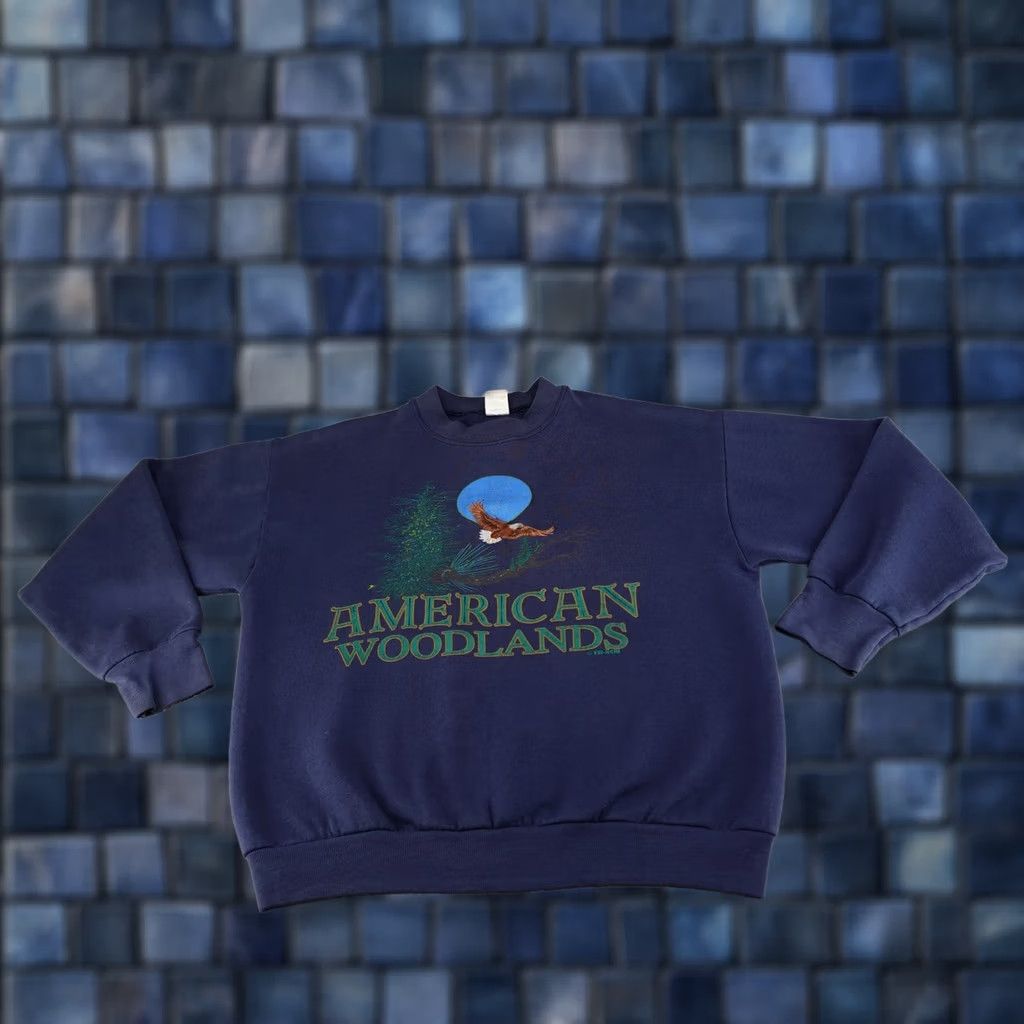 Fruit Of The Loom VINTAGE Bald Eagle Sweatshirt Mens Large Blue 90s Pullover American Woodlands Nike? Size US L / EU 52-54 / 3 - 1 Thumbnail