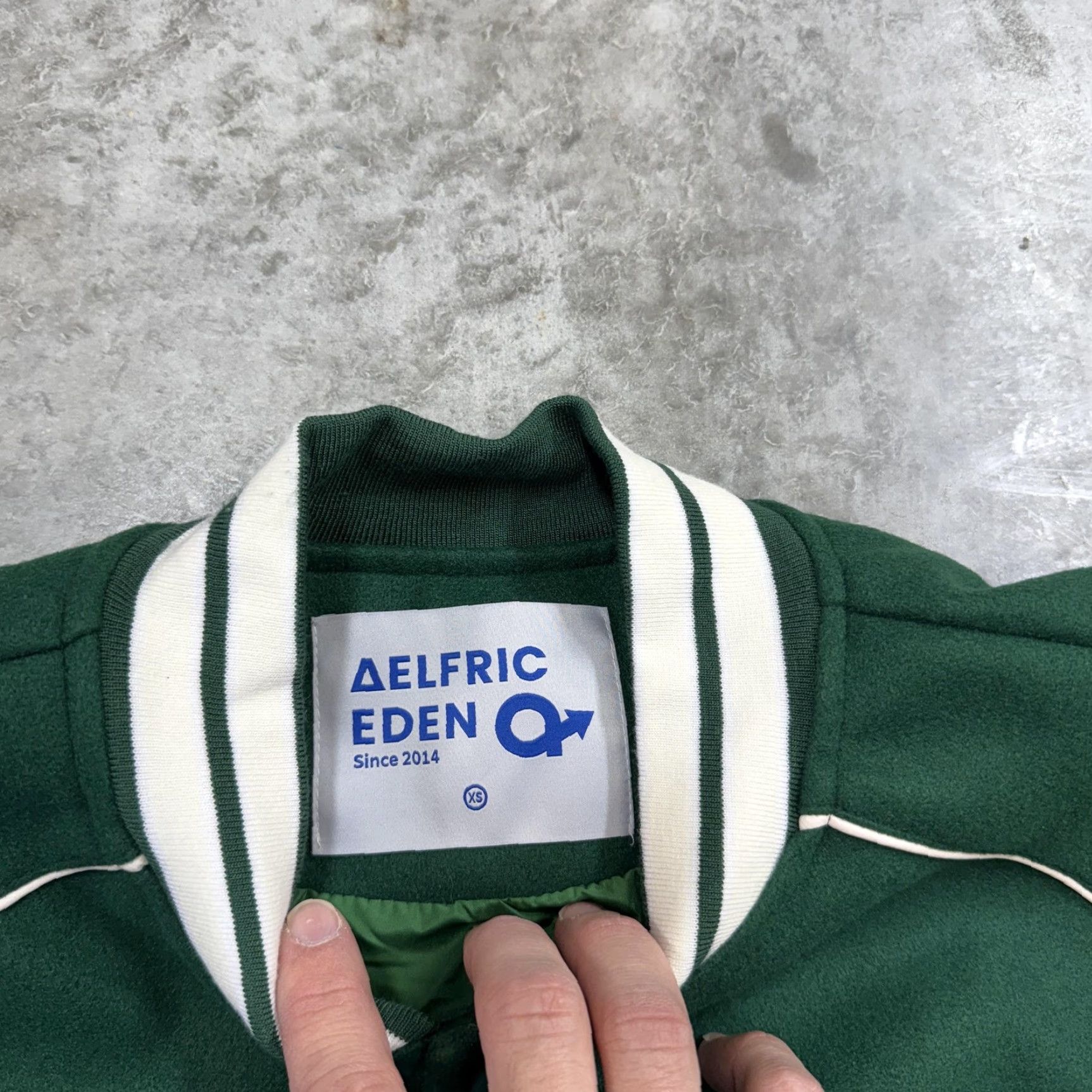 Vintage Aelfric Eden Jacket Mens Large Green White Varsity Snap Front Patch Embroidered Logo Pockets Collared Lined polyester Sports College Casual) Size US L / EU 52-54 / 3 - 6 Thumbnail