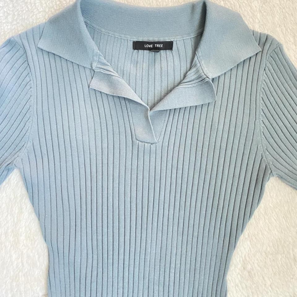 Other Love Tree Light Blue Rib Knit Collared Midi Dress Size S / US 4 / IT 40 - 6 Thumbnail