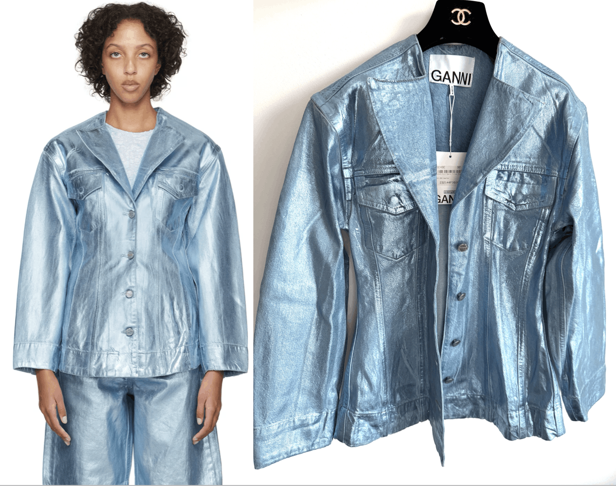 Ganni USD595 GANNI BLUE FOIL DENIM JACKET Size XS / US 0-2 / IT 36-38 - 1 Thumbnail