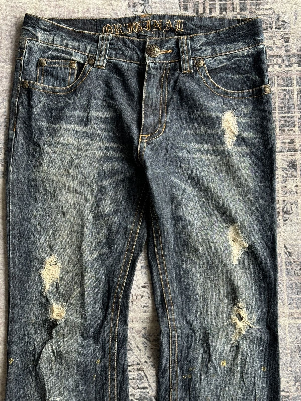 Japanese Brand Y2KVintage Gold Splash Punk Poem Flared Denim / ifsixwasnine Size US 33 - 3 Thumbnail