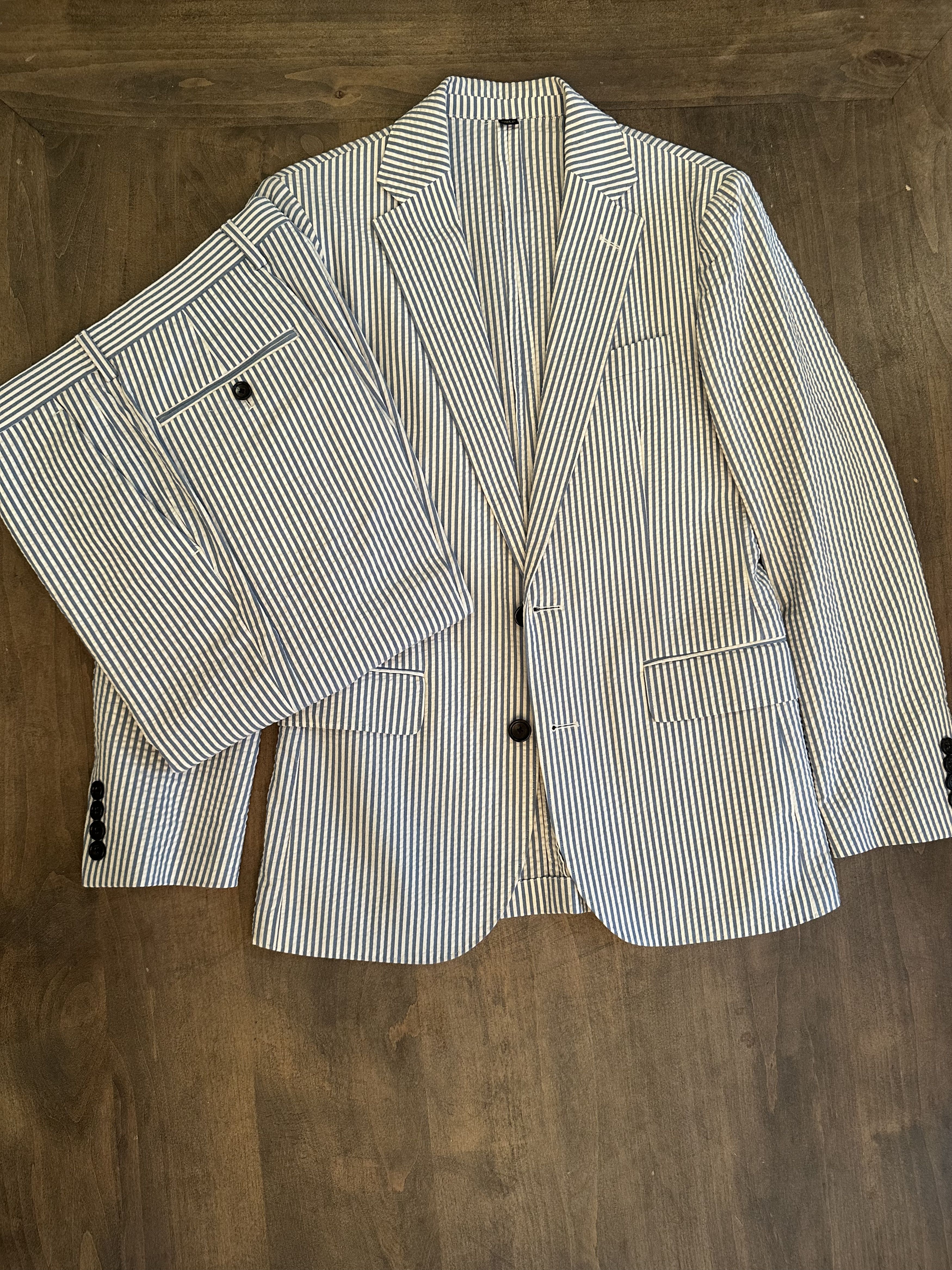 J.Crew J-Crew Seersucker Suit (Blue and White Stripe) Size 34S - 1 Thumbnail