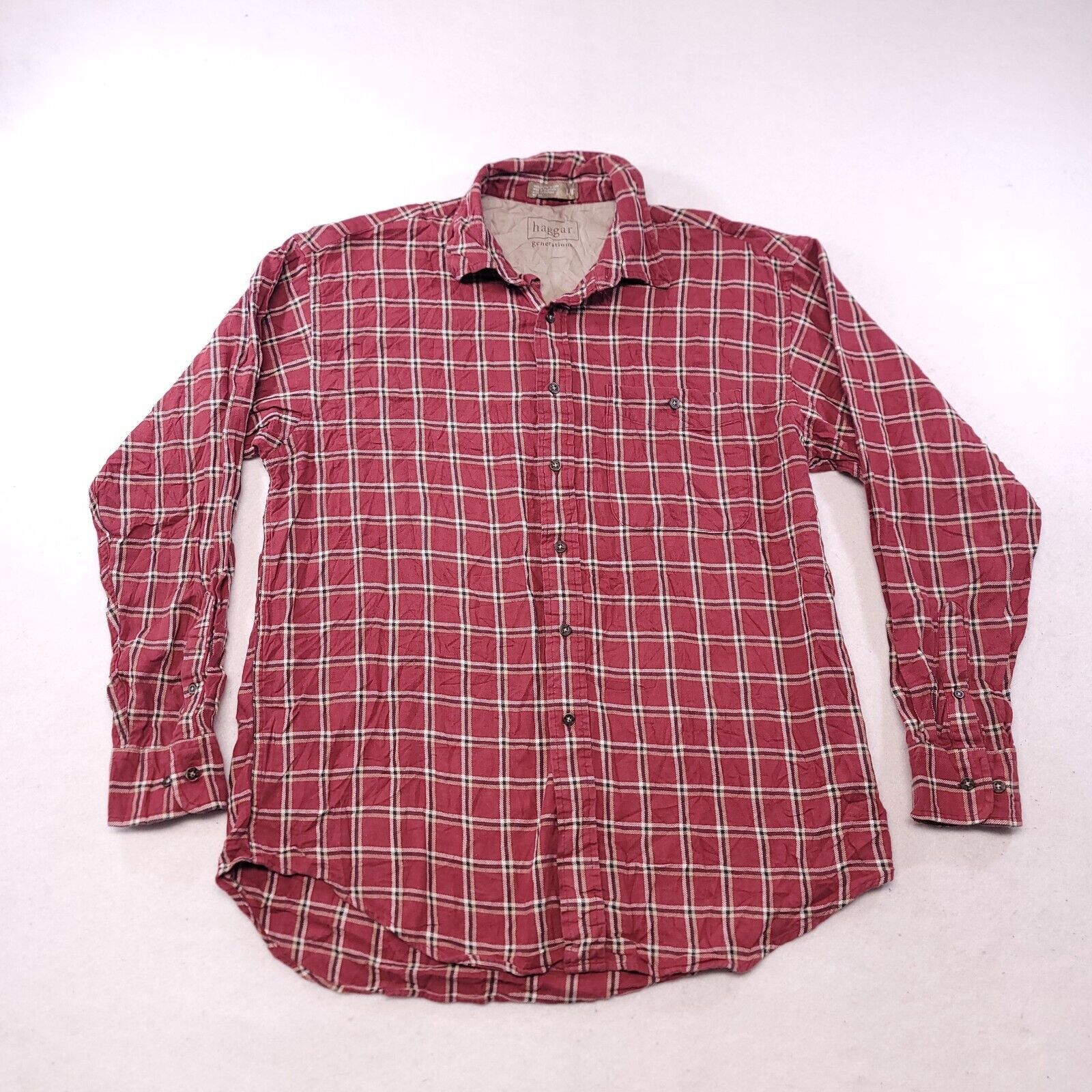 Haggar Haggar Windowpane Flannel Button Up Shirt Mens Size L Red Size US L / EU 52-54 / 3 - 2 Thumbnail