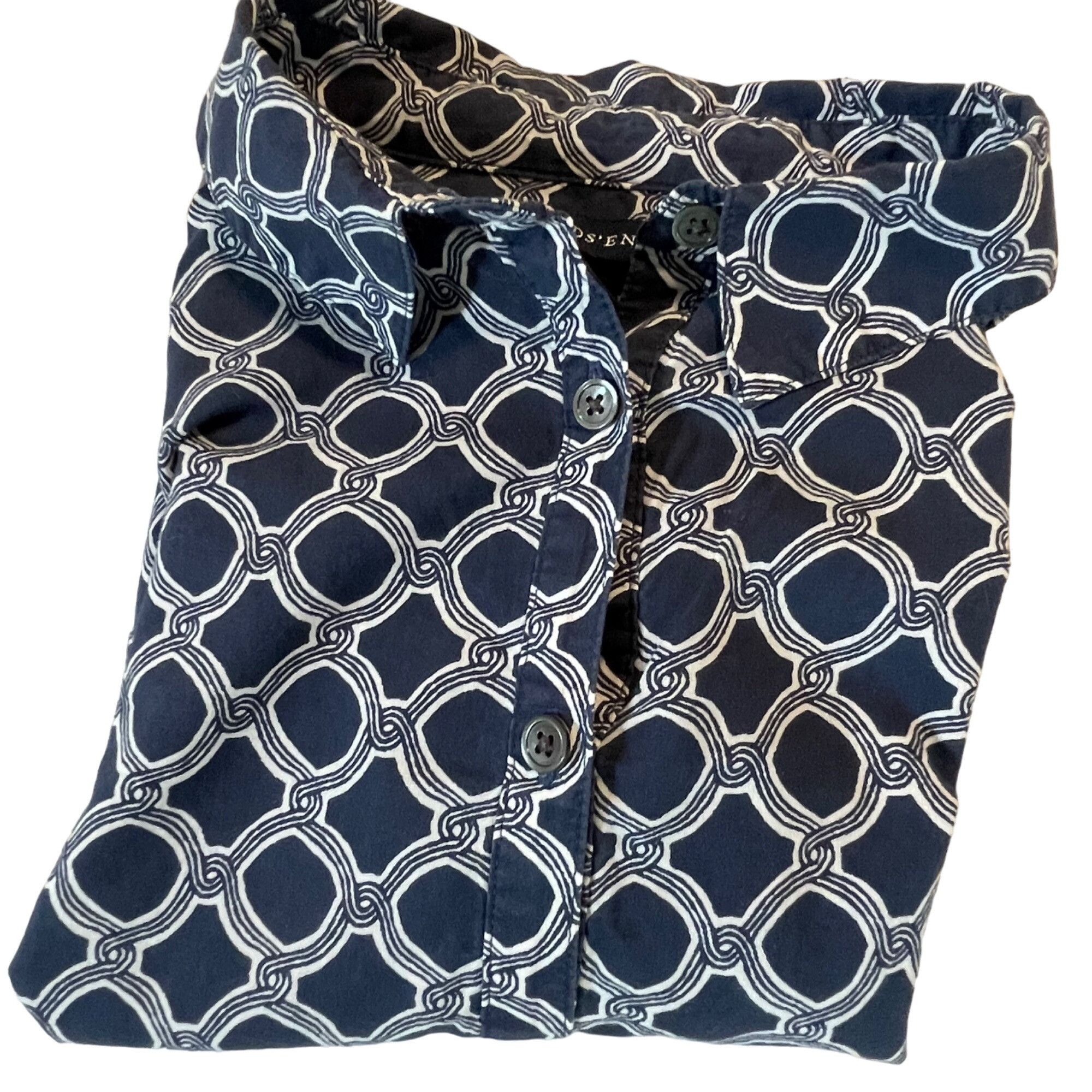 Lands' End Lands End Women's Navy/White Geometric Print Button-Front Lo Size L / US 10 / IT 46 - 7 Thumbnail