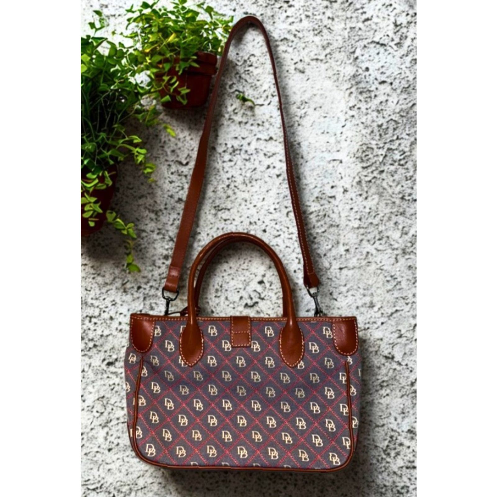 Dooney & Bourke VINTAGE Dooney & Bourke Monogram Canvas Leather Tote Shoulder Bag Crossbody Size ONE SIZE - 2 Thumbnail