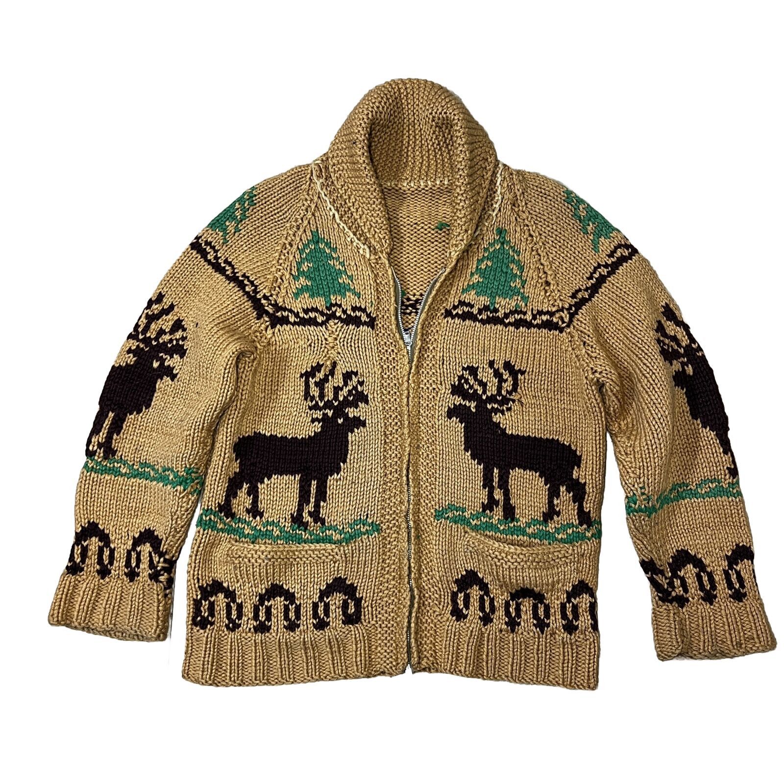 image of Vintage 1950S Wool Cowichan Ski Sweater Reindeer Mary, Men's (Size XL)