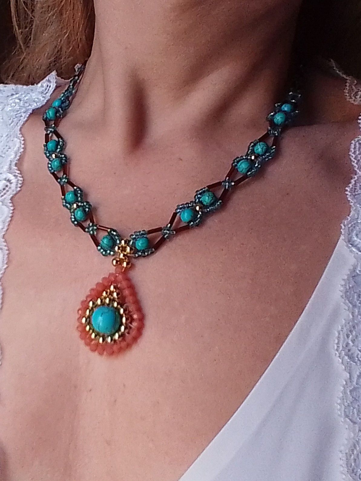 Handmade Necklace with natural turquoise gemstones and pendant Size ONE SIZE - 4 Thumbnail