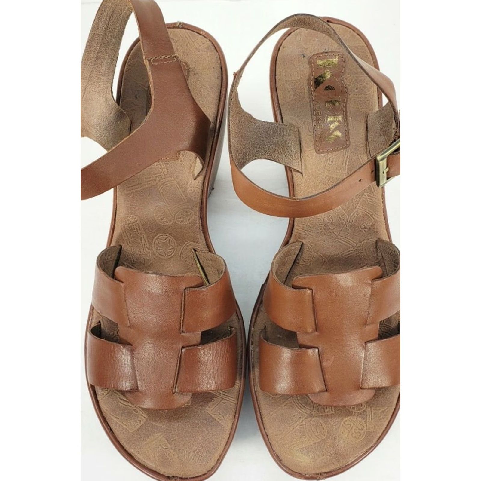 Vintage Korks by Kork-Ease Della Brown Leather Wedge Platform Sandals Women's 9M 40.5EU Green Offices? Size US 9 / IT 39 - 6 Thumbnail