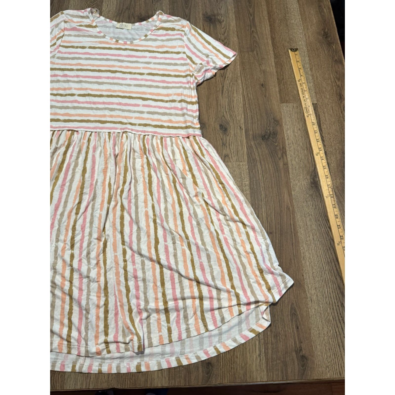 Vintage Be Stage Dress Women XL Peach Tan Short Sleeve Lightweight Sundress Size 40" / US 18 - 3 Thumbnail