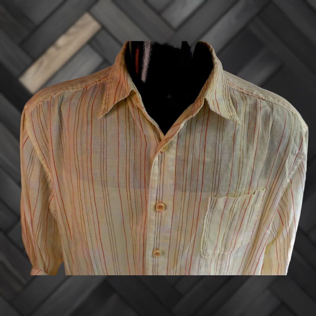 Tommy Bahama TOMMY BAHAMA Linen LS Button Front Striped Shirt Yellow Red Gold Brown SZ L Shirt Mens Linen Striped Button-Up Long Sleeve Size US L / EU 52-54 / 3 - 1 Thumbnail