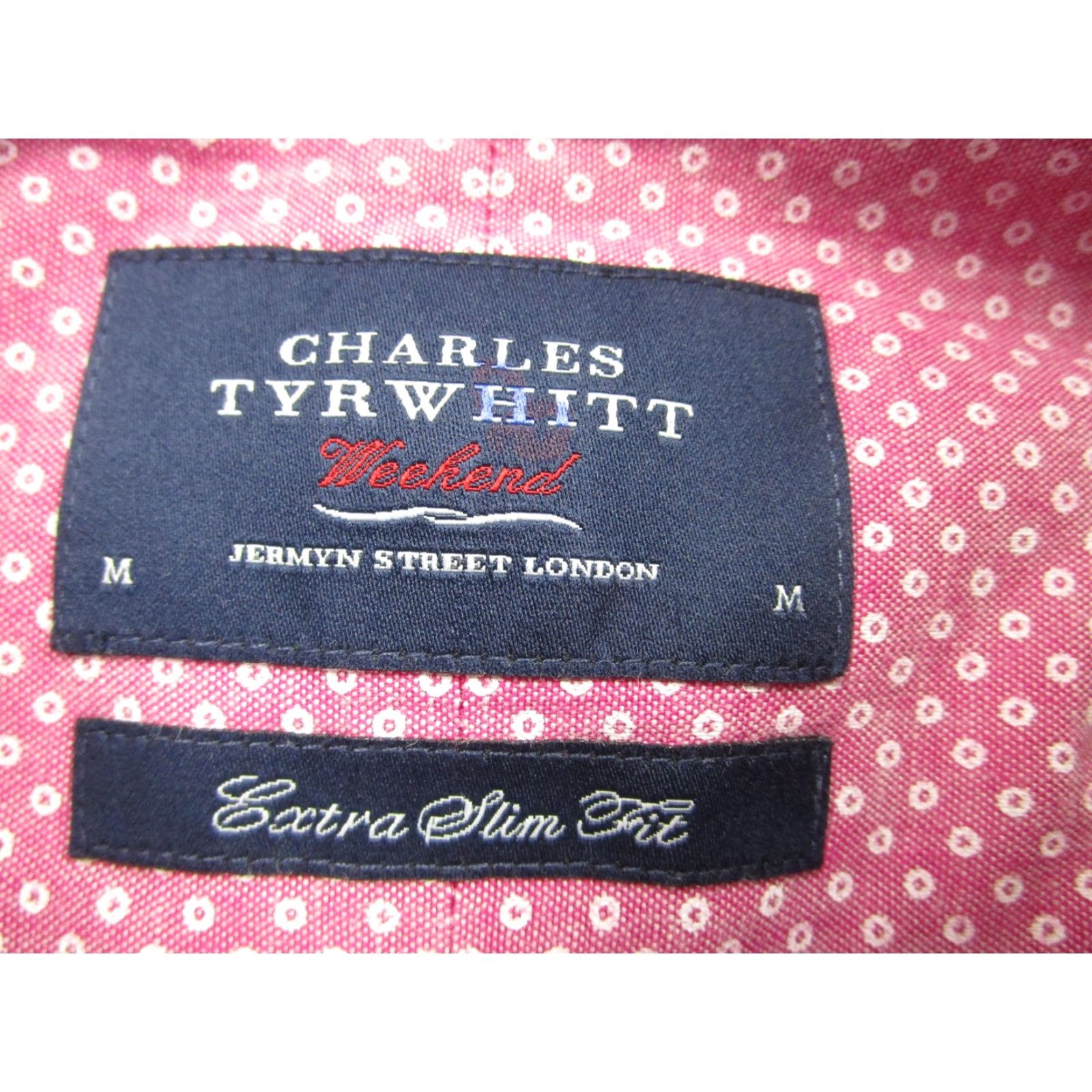 Charles Tyrwhitt VINTAGE Charles Tyrwhitt Shirt Mens Medium Pink Extra Slim Fit Microdot Long Sleeve Size US M / EU 48-50 / 2 - 5 Thumbnail