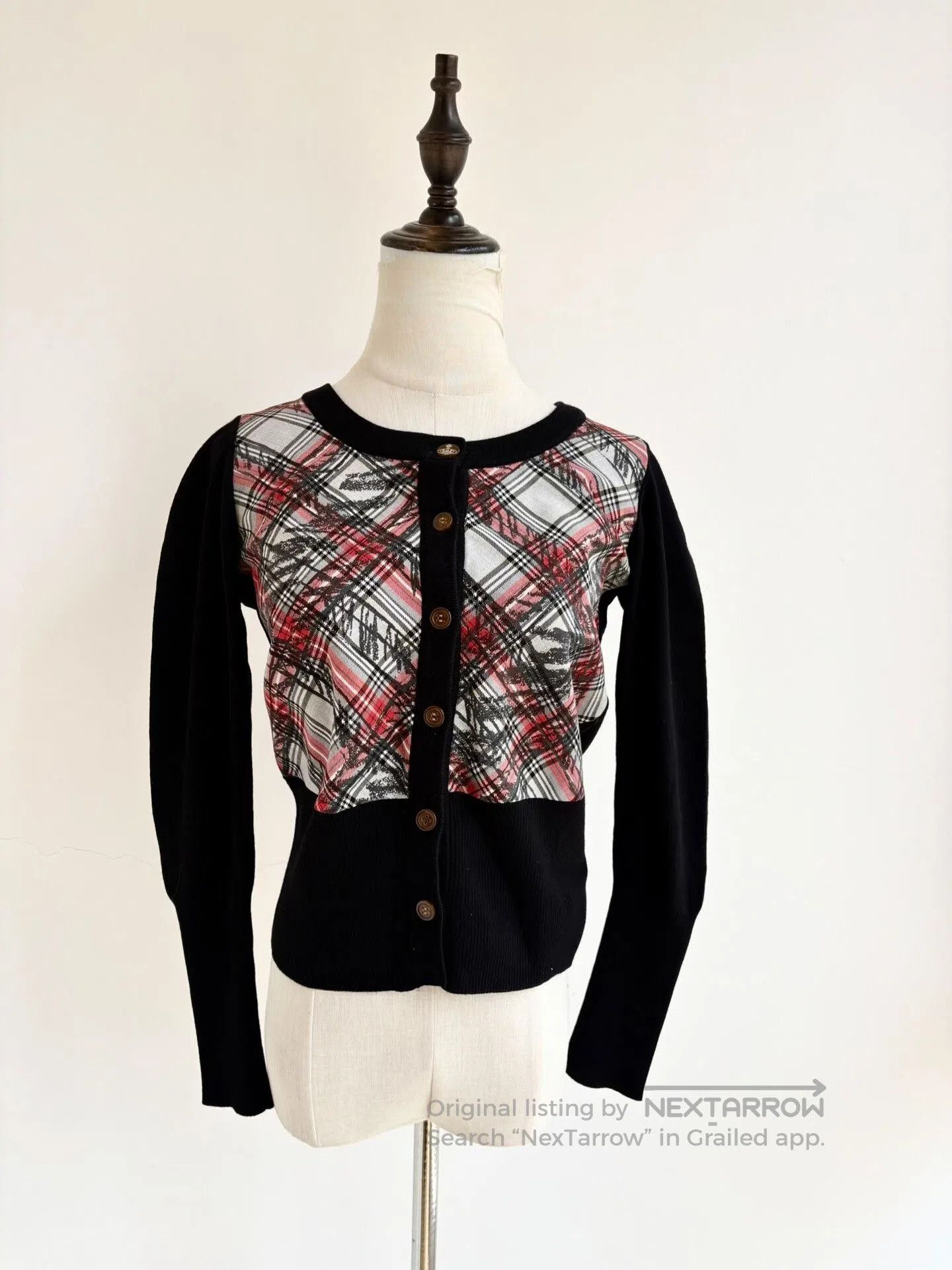 Vivienne Westwood Vivienne Westwood Gray Red Plaid Graffiti Knit Cardigan. Size M / US 6-8 / IT 42-44 - 2 Thumbnail