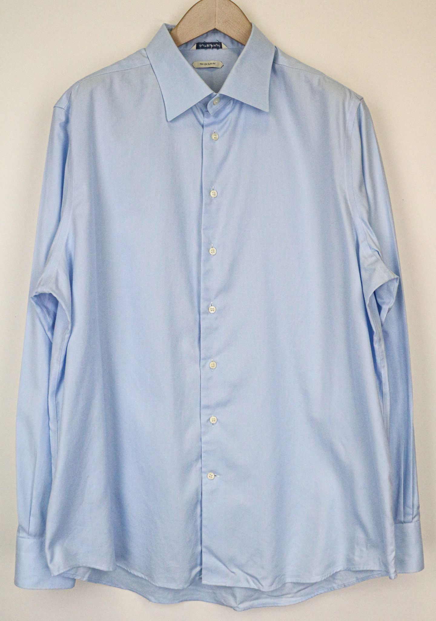 Suitsupply 46/18 Slim Blue Cotton Button-Up Shirt 79303 Size 46R - 1 Thumbnail