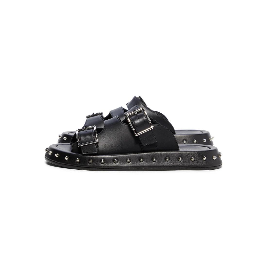 Alexander McQueen o1s22i1n0125 Leather Punk Slides in Black Size US 6 / IT 36 - 2 Thumbnail