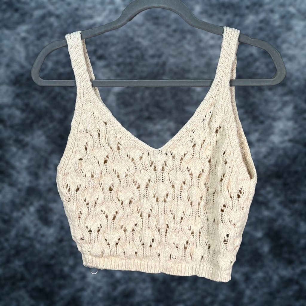 Stradivarius Stradivarius Tank Womens Large Beige Knit Crochet V-Neck Sleeveless Cotton Shirt Summer Casual Size L / US 10 / IT 46 - 1 Thumbnail