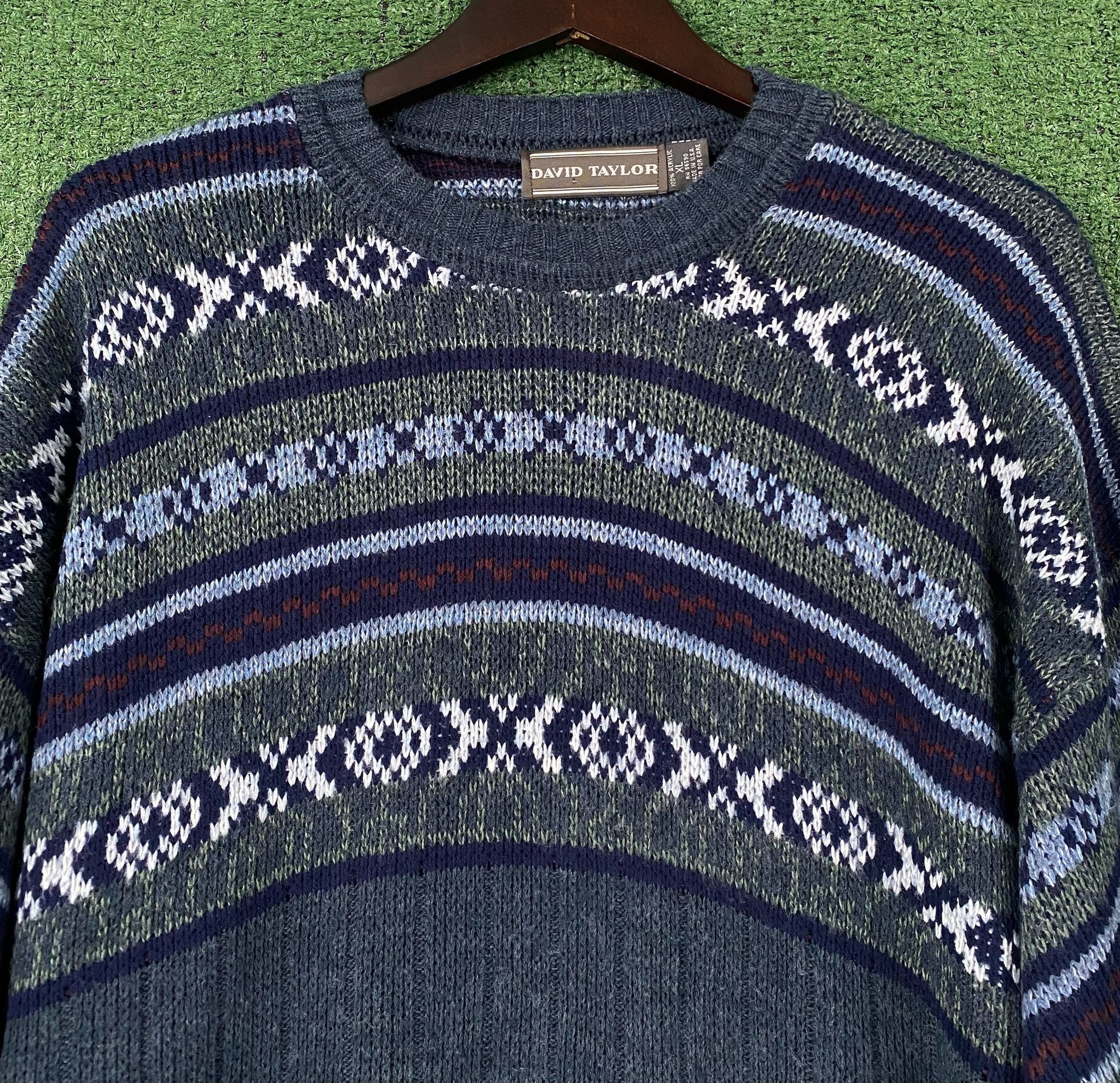 David Taylor 90’s David Taylor Fair Isle Patterned Knit Sweater Mens XL Size US XL / EU 56 / 4 - 2 Thumbnail