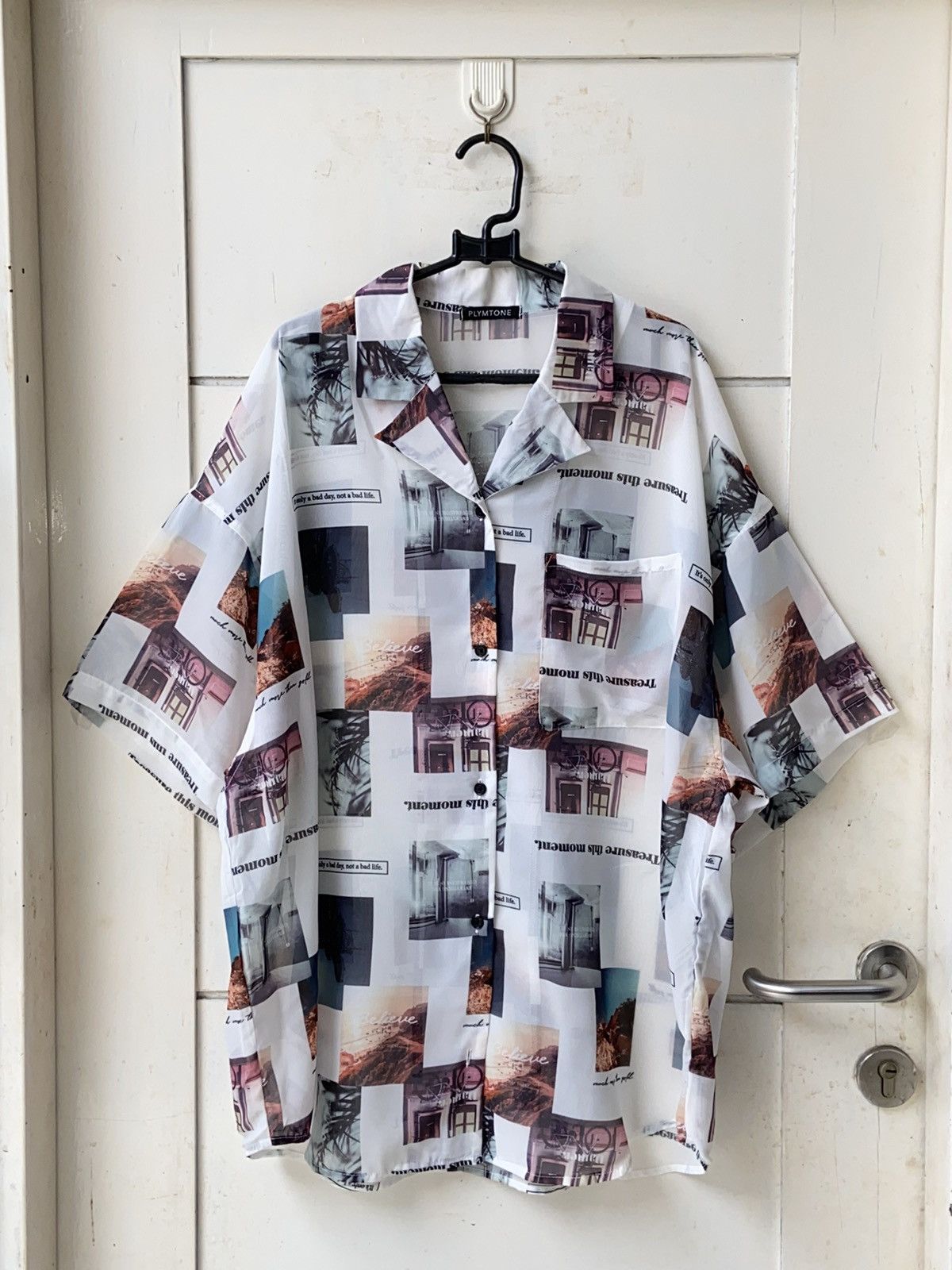 Image of Designer Plymtone Patterned White Shirt, Men's (Size XL)