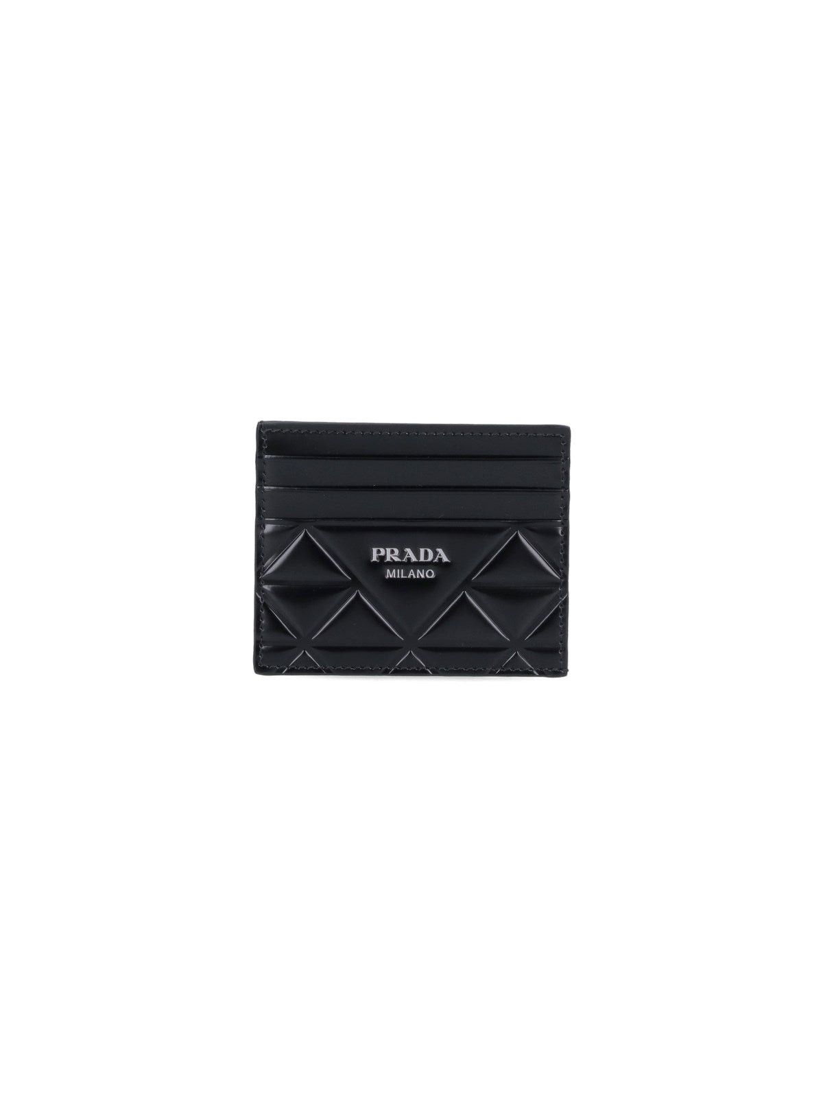 image of Prada Logo Brushed Leather Card Holder in Black, Men's
