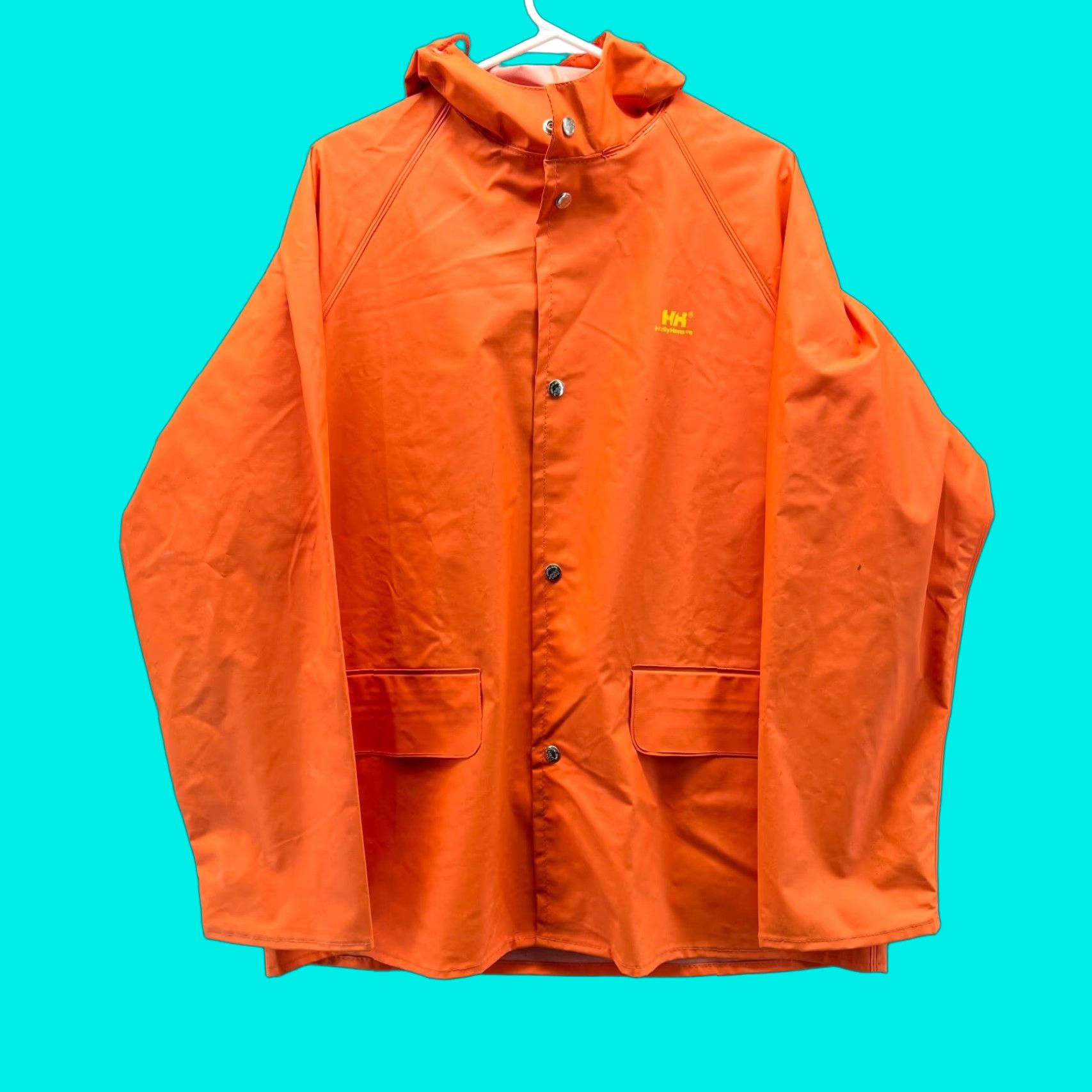 Helly Hansen VINTAGE Helly Hansen Jacket Mens Medium Orange Snap Rain Coat Hooded Waterproof Mens Regular XS? Wait invalid. Size US M / EU 48-50 / 2 - 1 Thumbnail