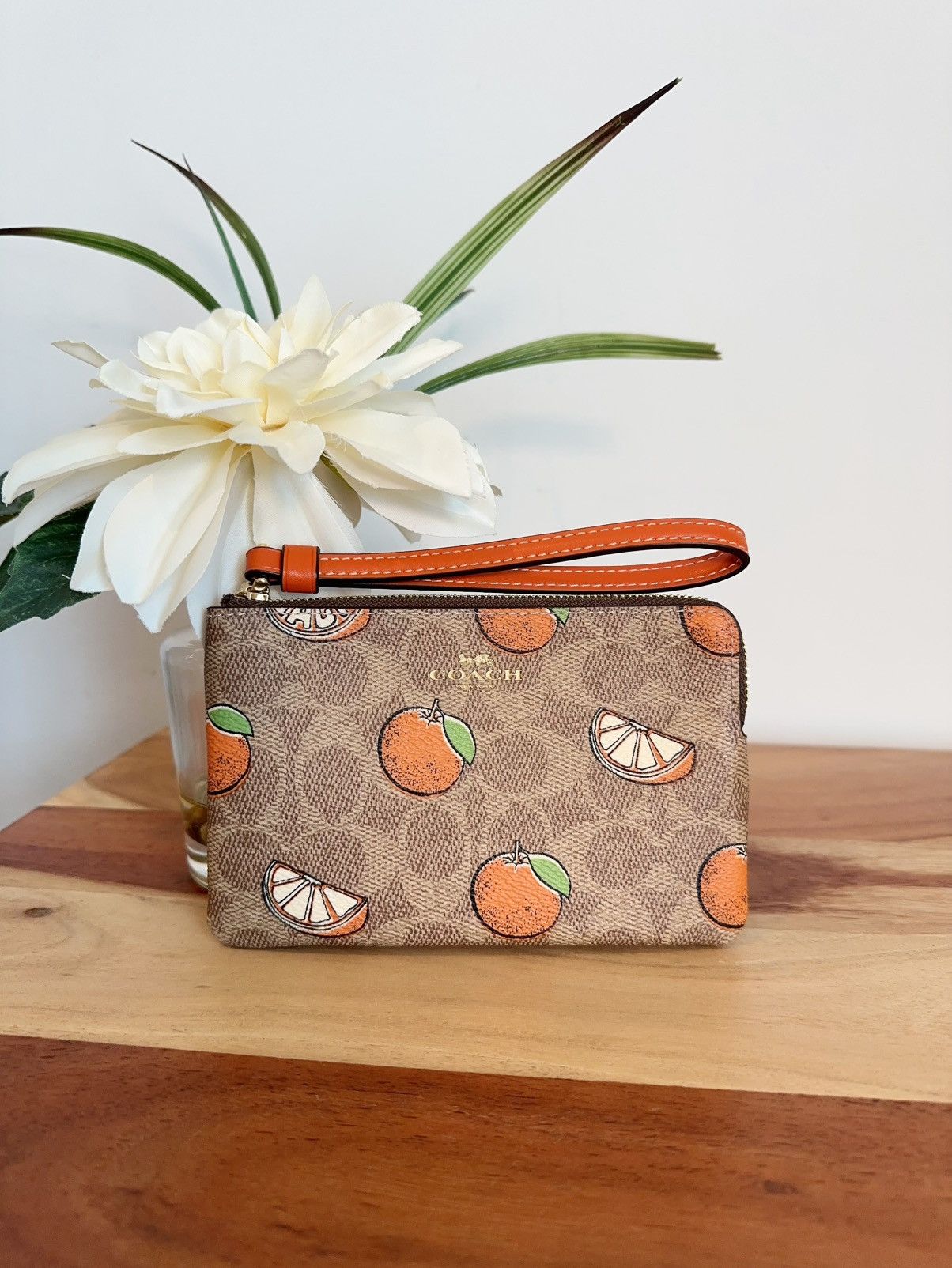 Coach NWT Coach Corner Zip Wristlet With Orange Print Size ONE SIZE - 1 Thumbnail
