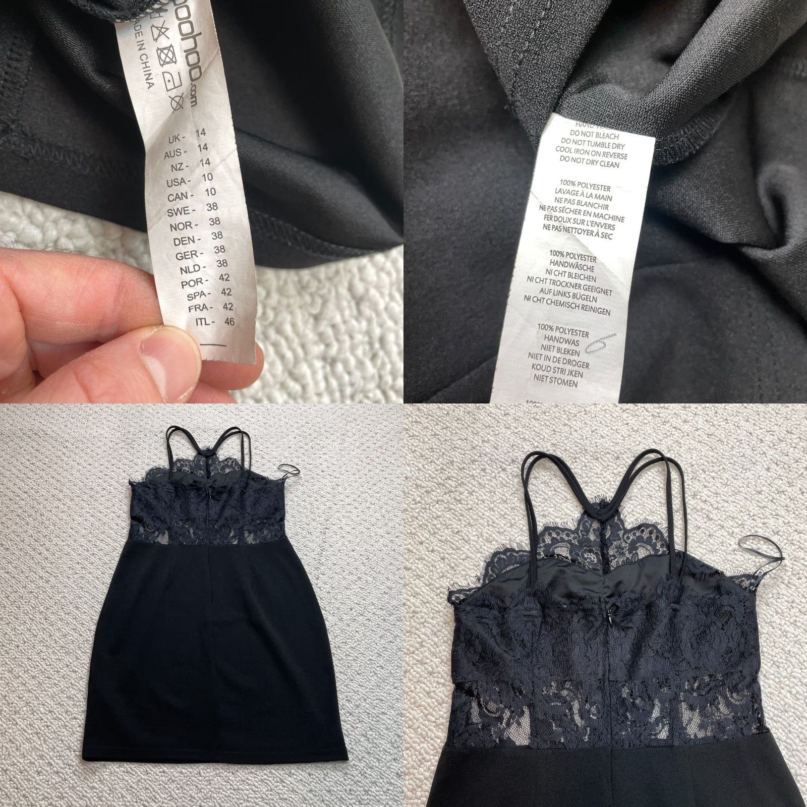 Boohoo VINTAGE Boohoo Dress Shift Womens 14 Black Lace Sheer Sleeveless Zip Round Neck Knee Length Solid / Fall Spring Summer Winter Womens Size XL / US 12-14 / IT 48-50 - 8 Thumbnail