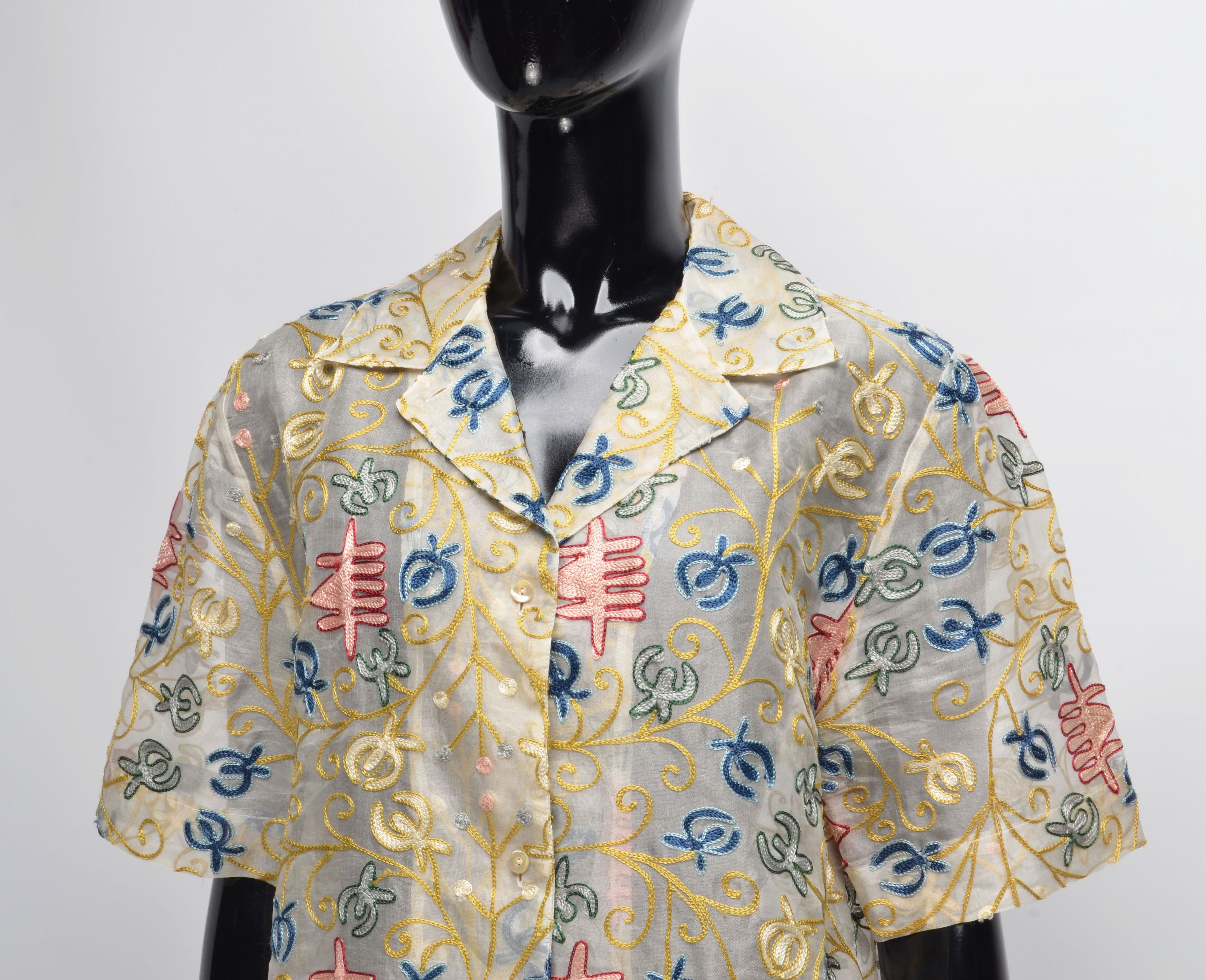 Vintage Vintage Y2K Embroidered Silk Oversize Shirt Top Size M / US 6-8 / IT 42-44 - 2 Thumbnail