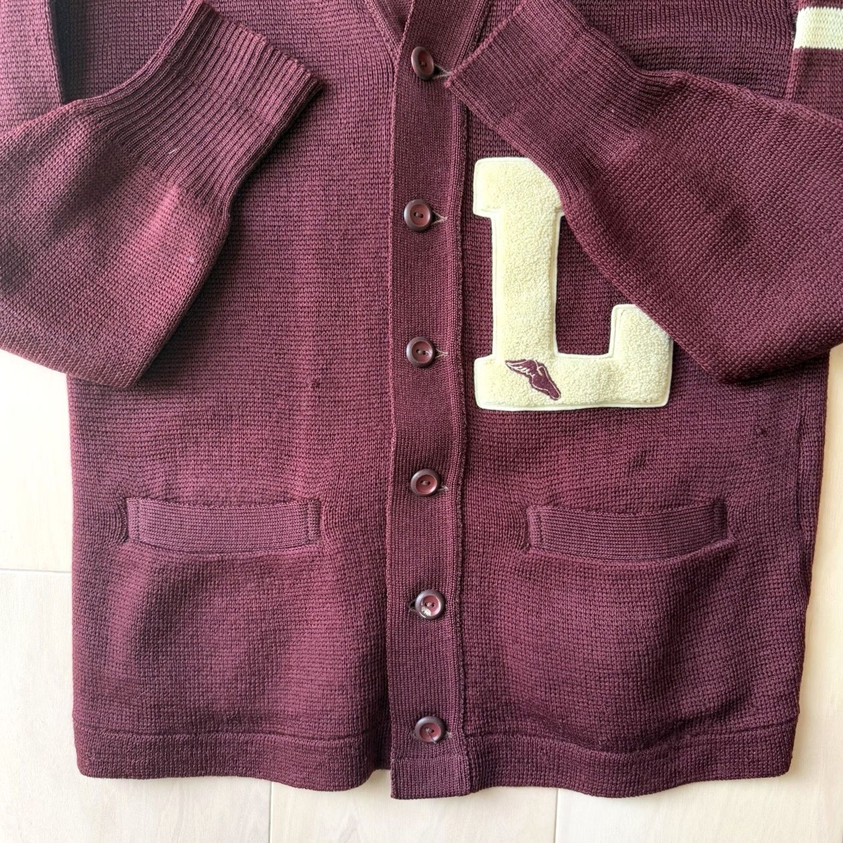 Vintage VINTAGE Letterman Cardigan Small Maroon Wool Sweater 60s Made in USA Mens/Adults Size US S / EU 44-46 / 1 - 7 Thumbnail