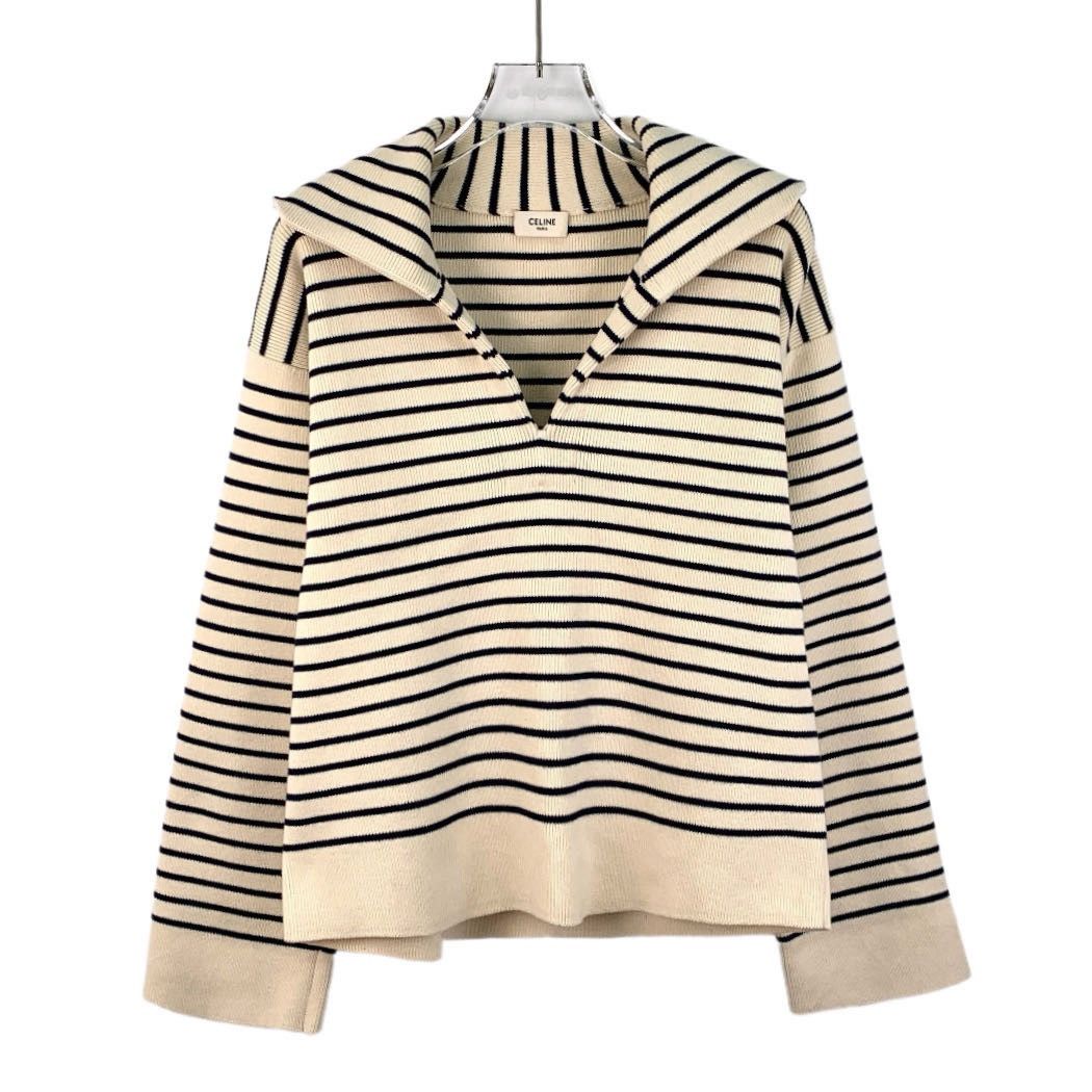 Celine Celine Colorblocked Striped Cotton V-Neck Long Sleeve Knit Size S / US 4 / IT 40 - 1 Thumbnail