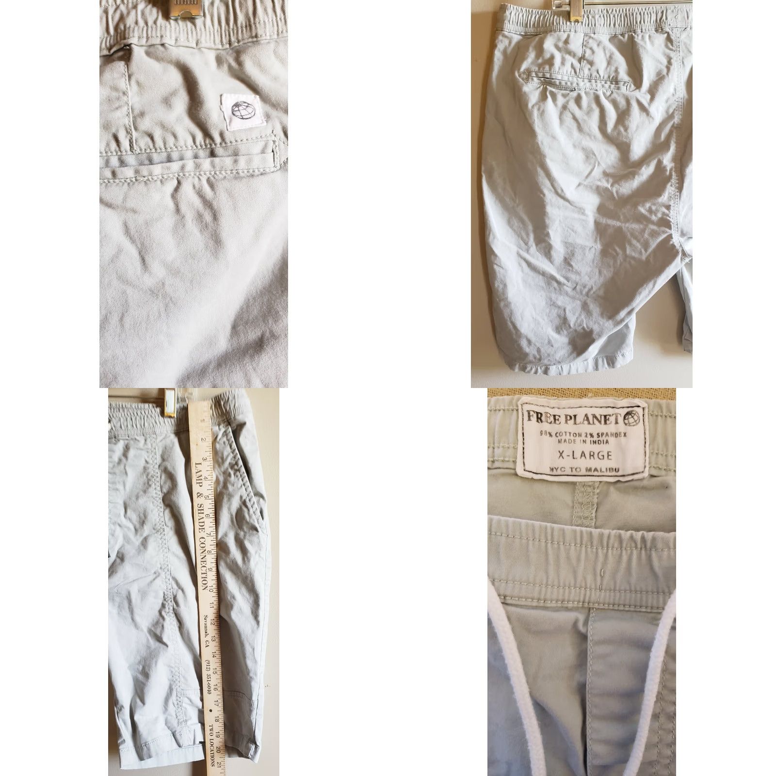 Vintage Free Planet Organic Cotton Casual Men's Stretch Waist Shorts XL 37-40 Light Green Size US 36 / EU 52 - 8 Thumbnail
