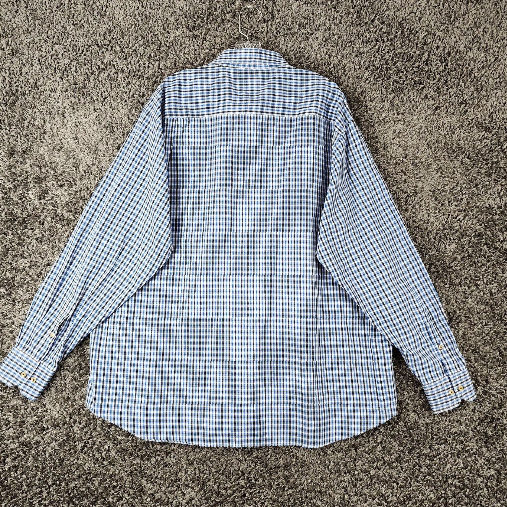 David Donahue VINTAGE David Donahue Mens Long Sleeve Dress Shirt 2XL Blue Plaid Cotton Men Size 48R - 6 Thumbnail