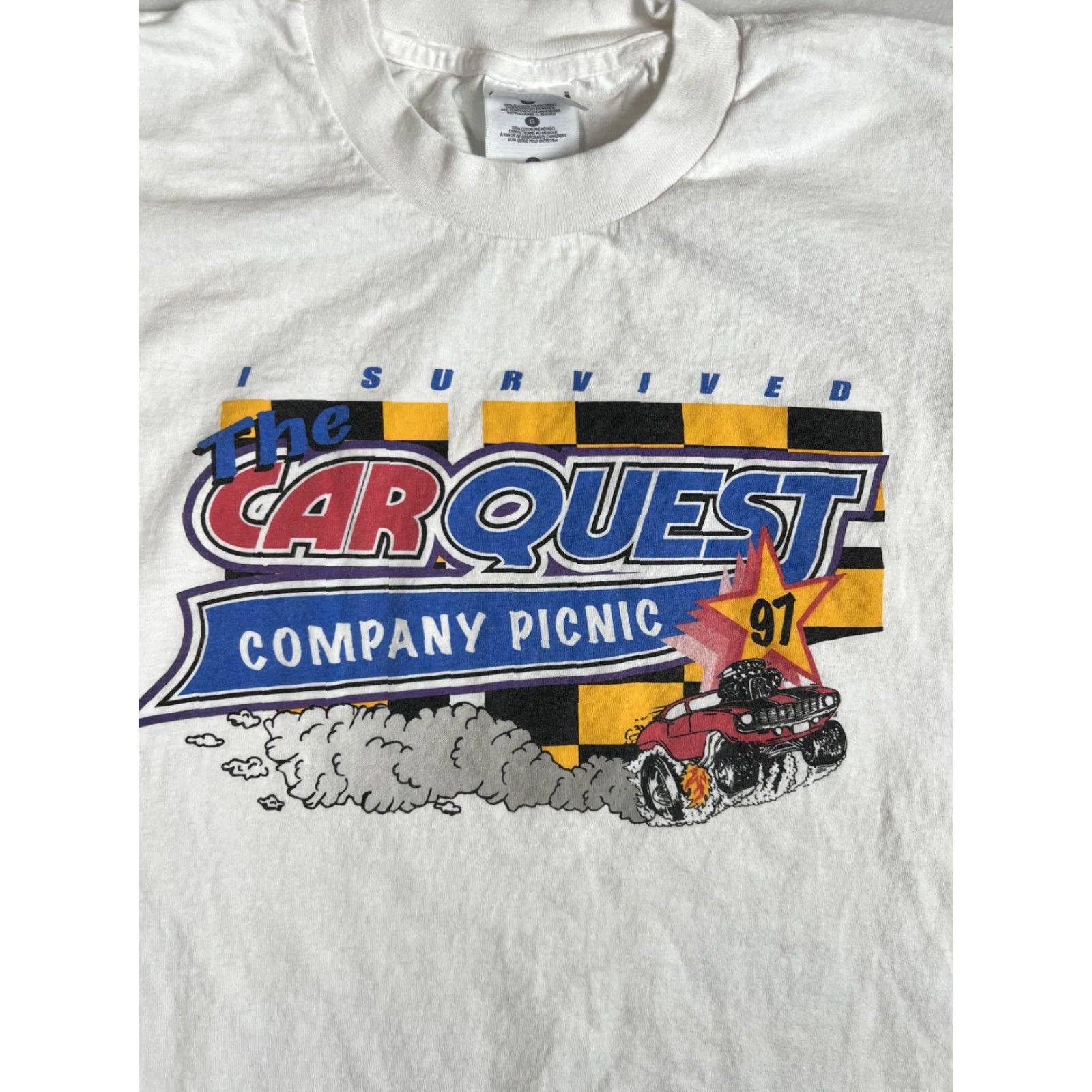 Gildan VINTAGE Carquest T-Shirt Mens Large White Logo Graphic 90s Racing Promotional 1997 Carquest Company Picnic Mens L Size US L / EU 52-54 / 3 - 2 Thumbnail