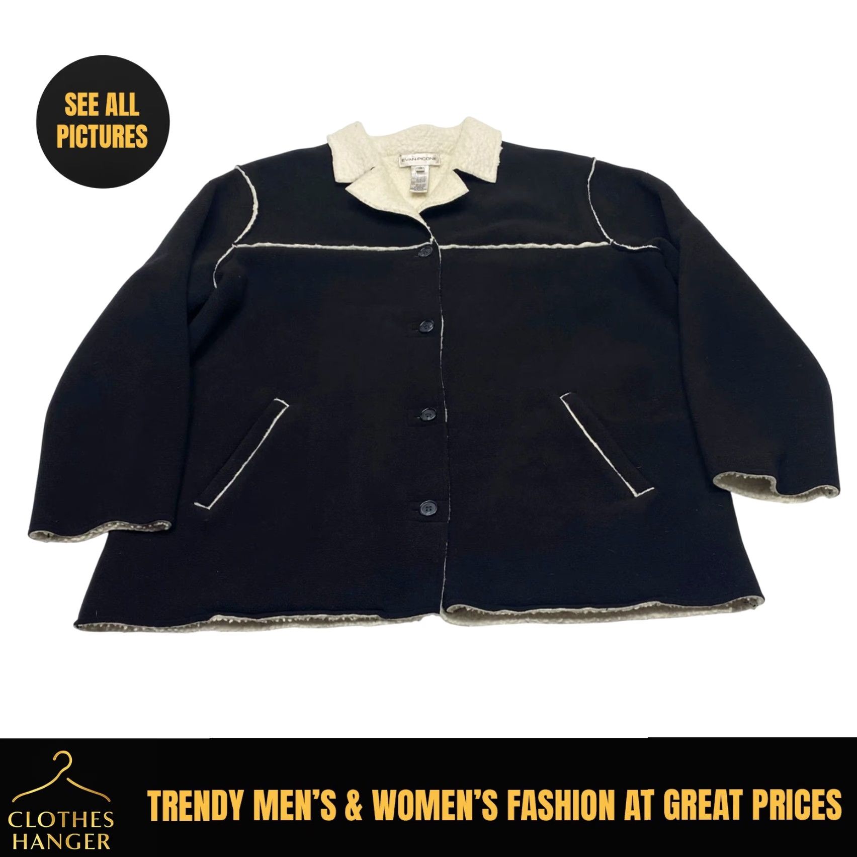 Evan Picone VINTAGE Evan-Picone Fleece Jacket Womens 1X Black Button Up Serpa Lined Pocket 7607 Size XL / US 12-14 / IT 48-50 - 2 Thumbnail