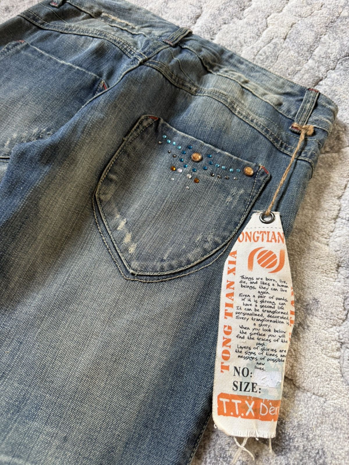 If Six Was Nine Studded Gemstone Claw Mark Muddy Wash Japanese Flared Jeans Size US 29 - 17 Thumbnail