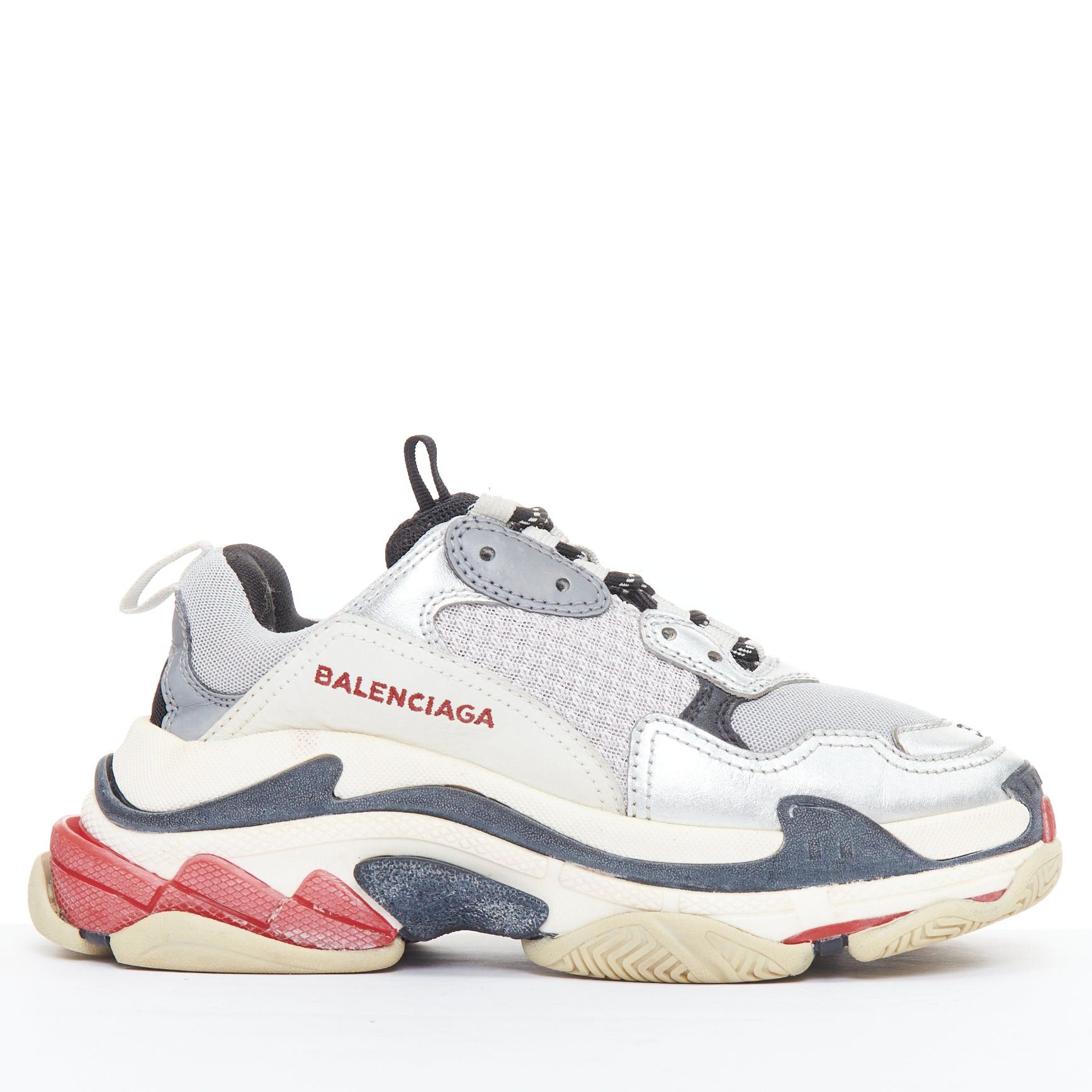 Balenciaga BALENCIAGA Triple S silver distressed stacked midsole chunky sneakers EU36 Size US 6 / IT 36 - 1 Thumbnail