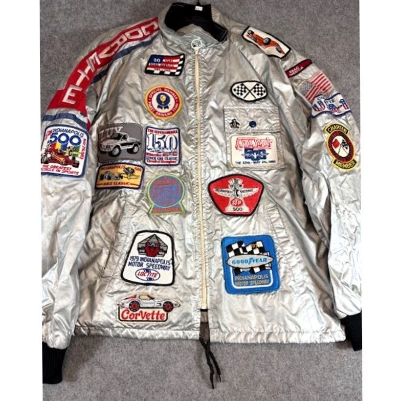 NASCAR VTG NASCAR Patchwork Racing Jacket Mens L Silver Satin Goodyear Indy Motorsports Bomber Jacket Mens X-Large? Size US L / EU 52-54 / 3 - 3 Thumbnail