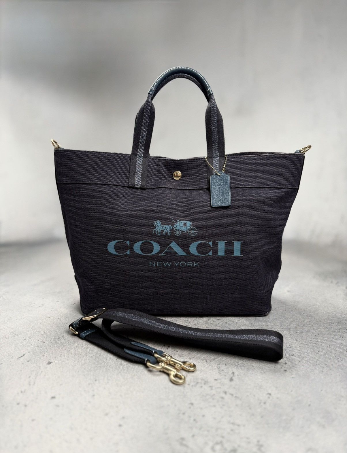 Coach Vintage Coach New York Navi Canvas Tote Bag with Blue Strap Size ONE SIZE - 1 Thumbnail