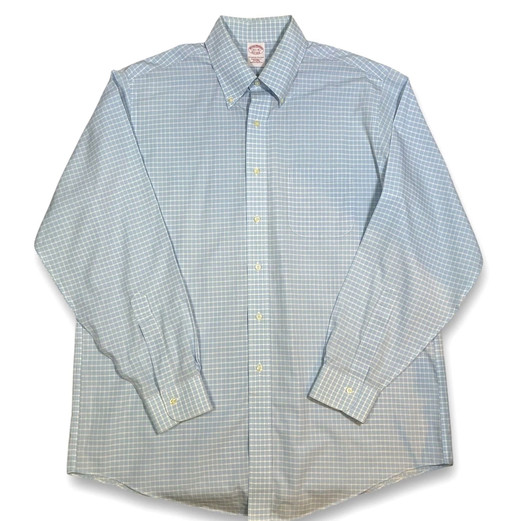 Brooks Brothers Brooks Brothers Mens Button-Down Shirt Blue Checkered Long Sleeve Traditional Cotton Non-Iron Pocket Worldsfront? Size US XL / EU 56 / 4 - 2 Thumbnail