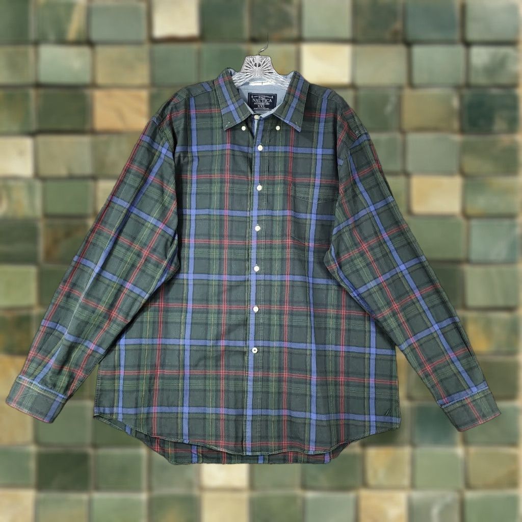 Nautica NAUTICA Mens Green Plaid Button-Up Shirt Long Sleeve 2XL Size US XXL / EU 58 / 5 - 1 Thumbnail