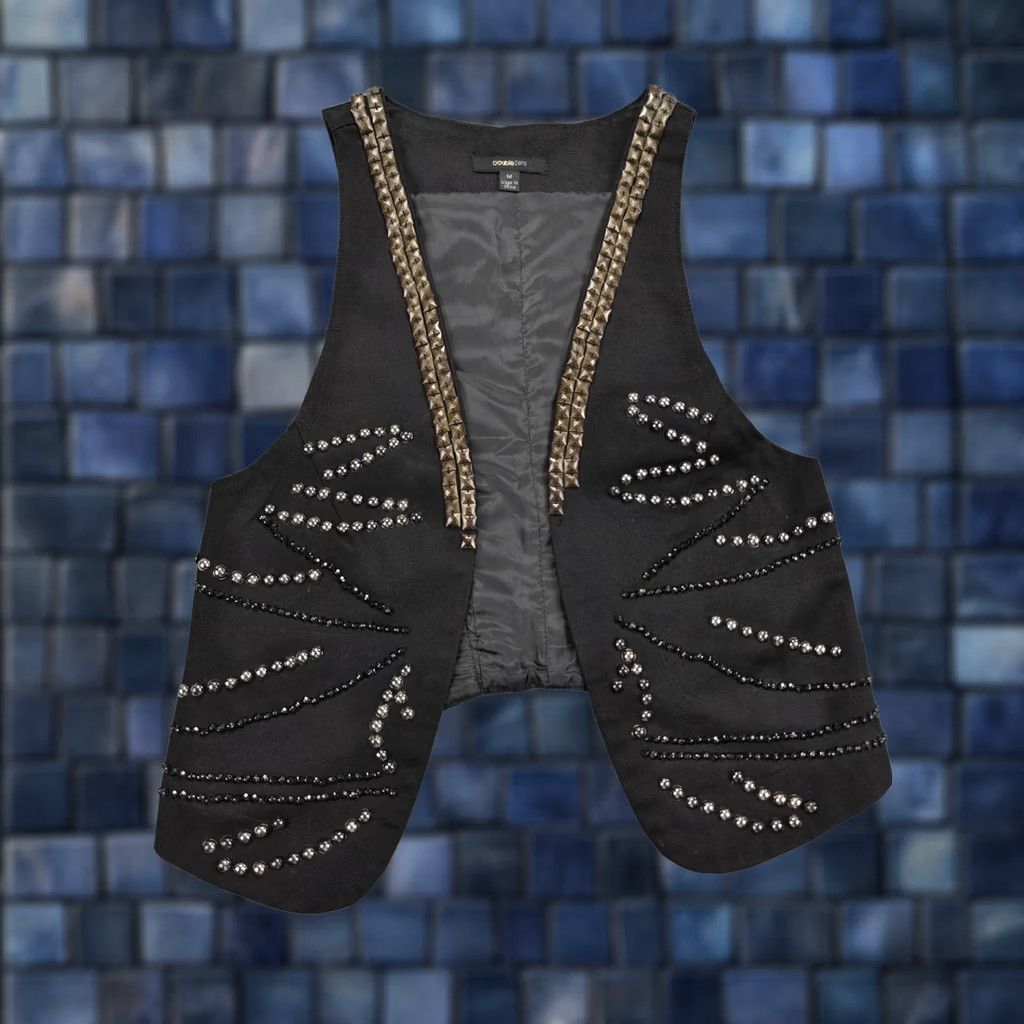 Vintage Double Zero Vest Womens Medium Black Studded Beaded Sleeveless Chic Cotton Size M / US 6-8 / IT 42-44 - 1 Thumbnail