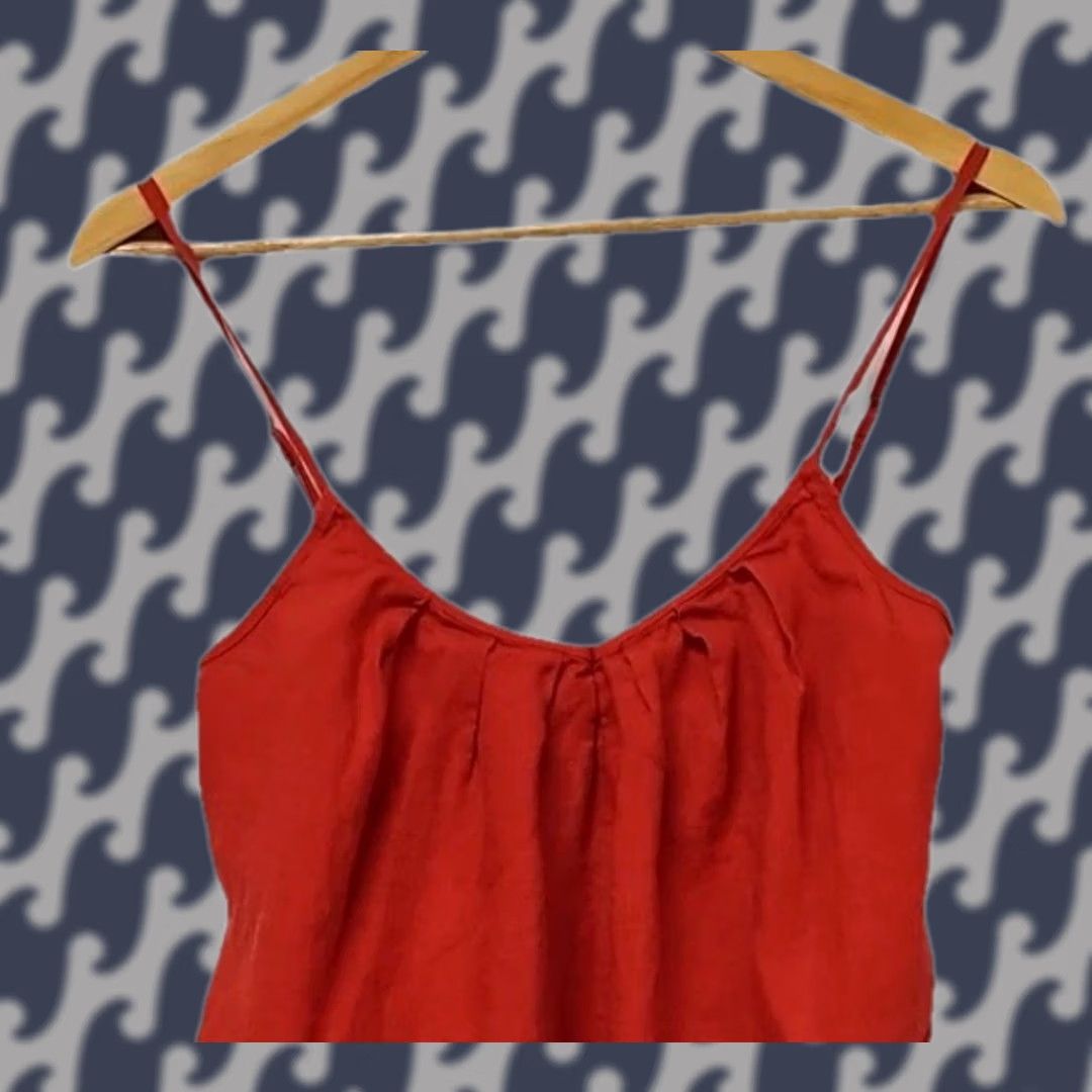 Gap VINTAGE? No. 100% Linen Red Spaghetti Strap Mini Dress Ruffle Hem Women S Gap Dress Sleeveless V-Neck Pullover Solid Red Spring Summer Women S Size S / US 4 / IT 40 - 1 Thumbnail