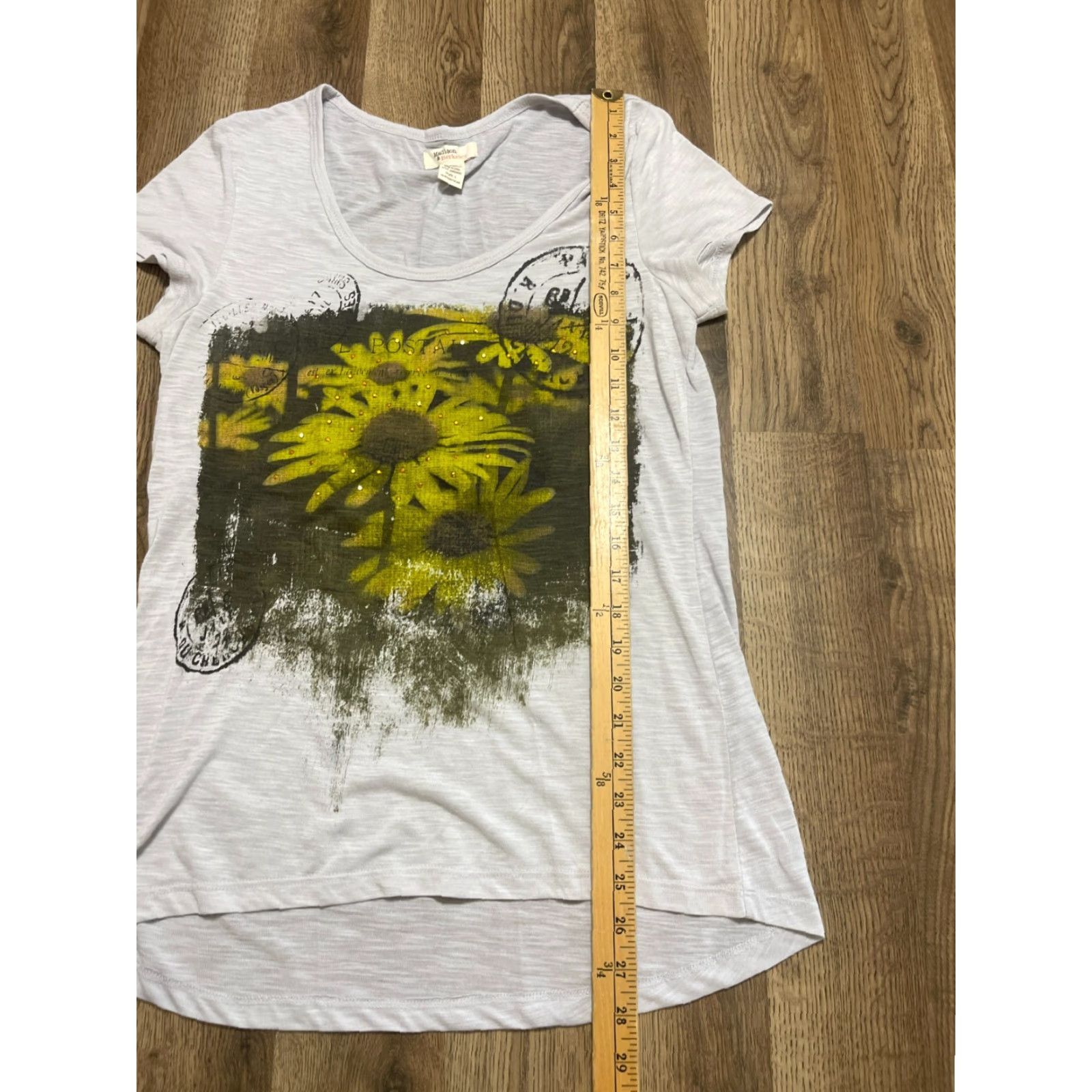 Madison Madison & Berkeley Shirt Women's Large Yellow Floral Print Short Sleeve Round Neck Pullover Casual Modern Basic T-Shirt Size L / US 10 / IT 46 - 7 Thumbnail