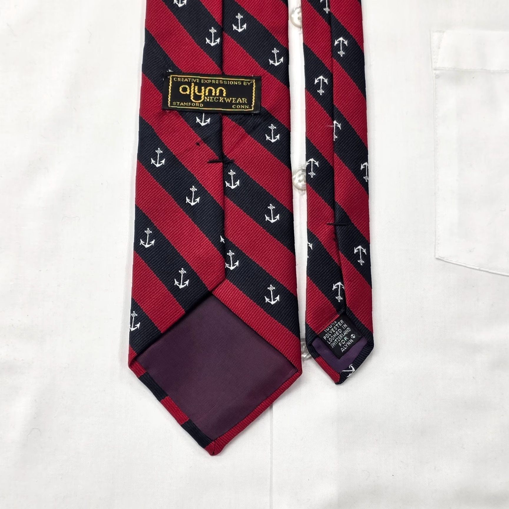 Vintage Alynn Necktie Mens Red Striped Repp Anchor Navy Nautical Yacht Club VTG Size ONE SIZE - 4 Thumbnail