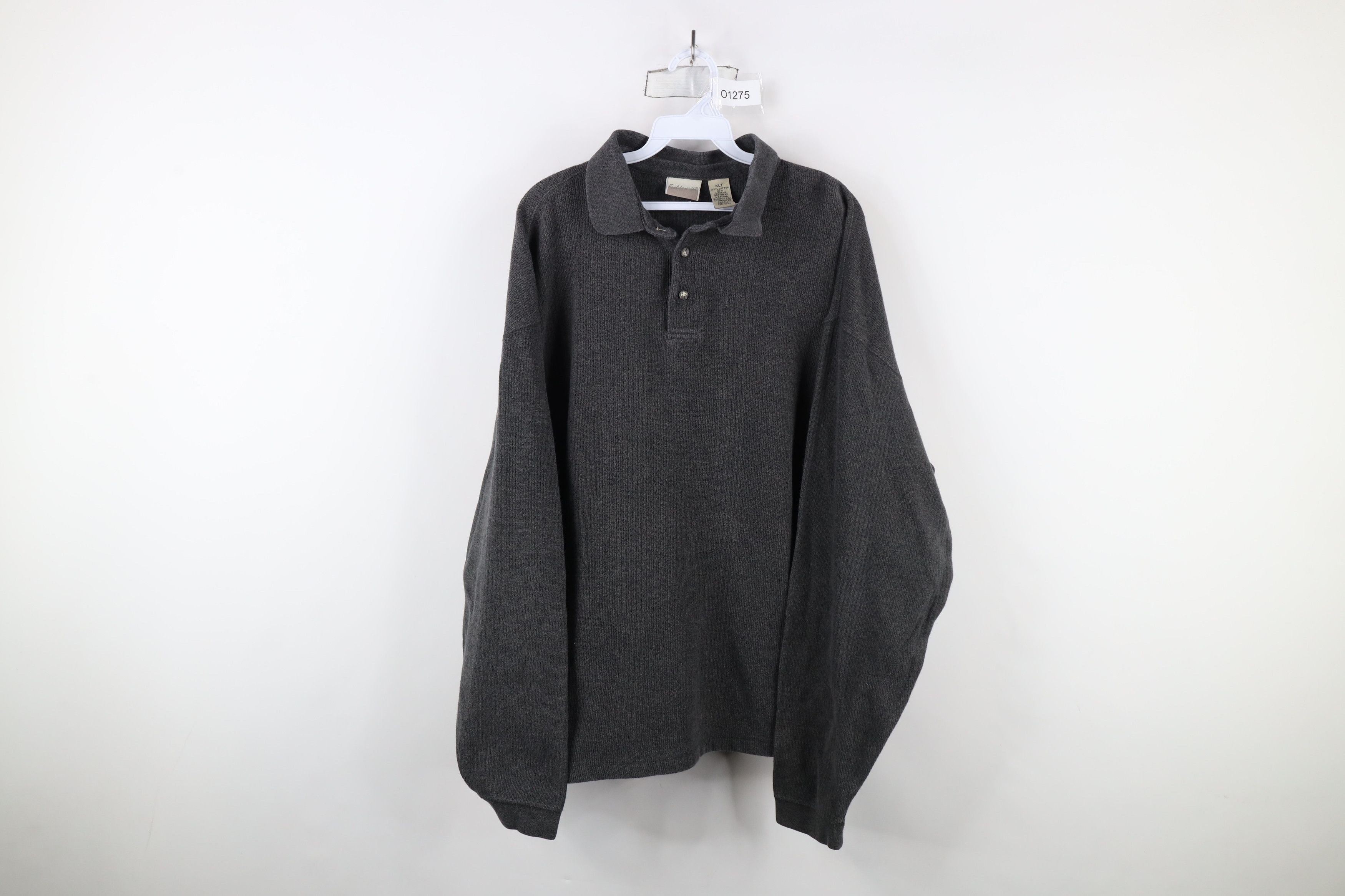 Vintage Vintage 90s Streetwear Ribbed Knit Long Sleeve Polo Gray Size US XL / EU 56 / 4 - 1 Thumbnail