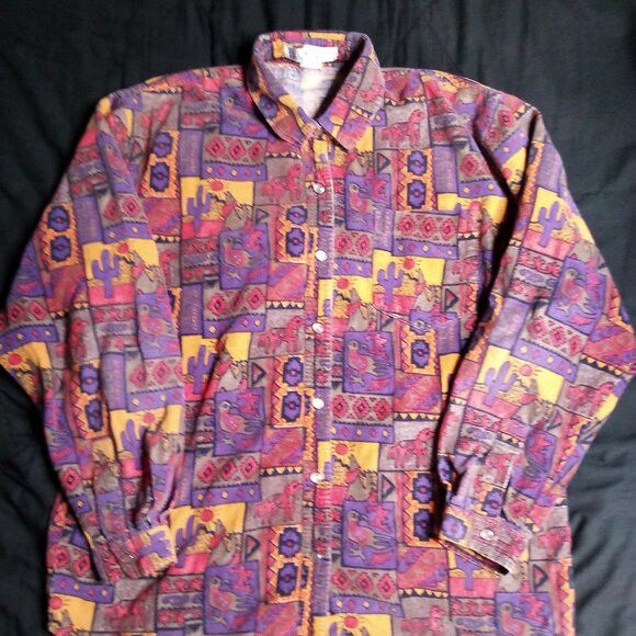 Other Vintage Please Thank You Southwest Corduroy Pearl Snap Shirt Size US L / EU 52-54 / 3 - 2 Thumbnail