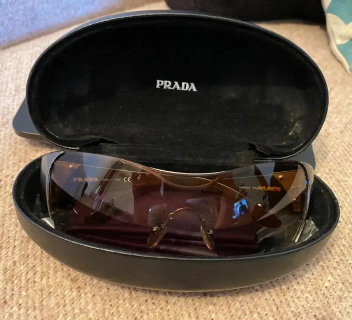 Prada × Vintage PRADA Sunglasses Rectangle Wrap Shield Symbole Star Flame Size ONE SIZE - 2 Thumbnail