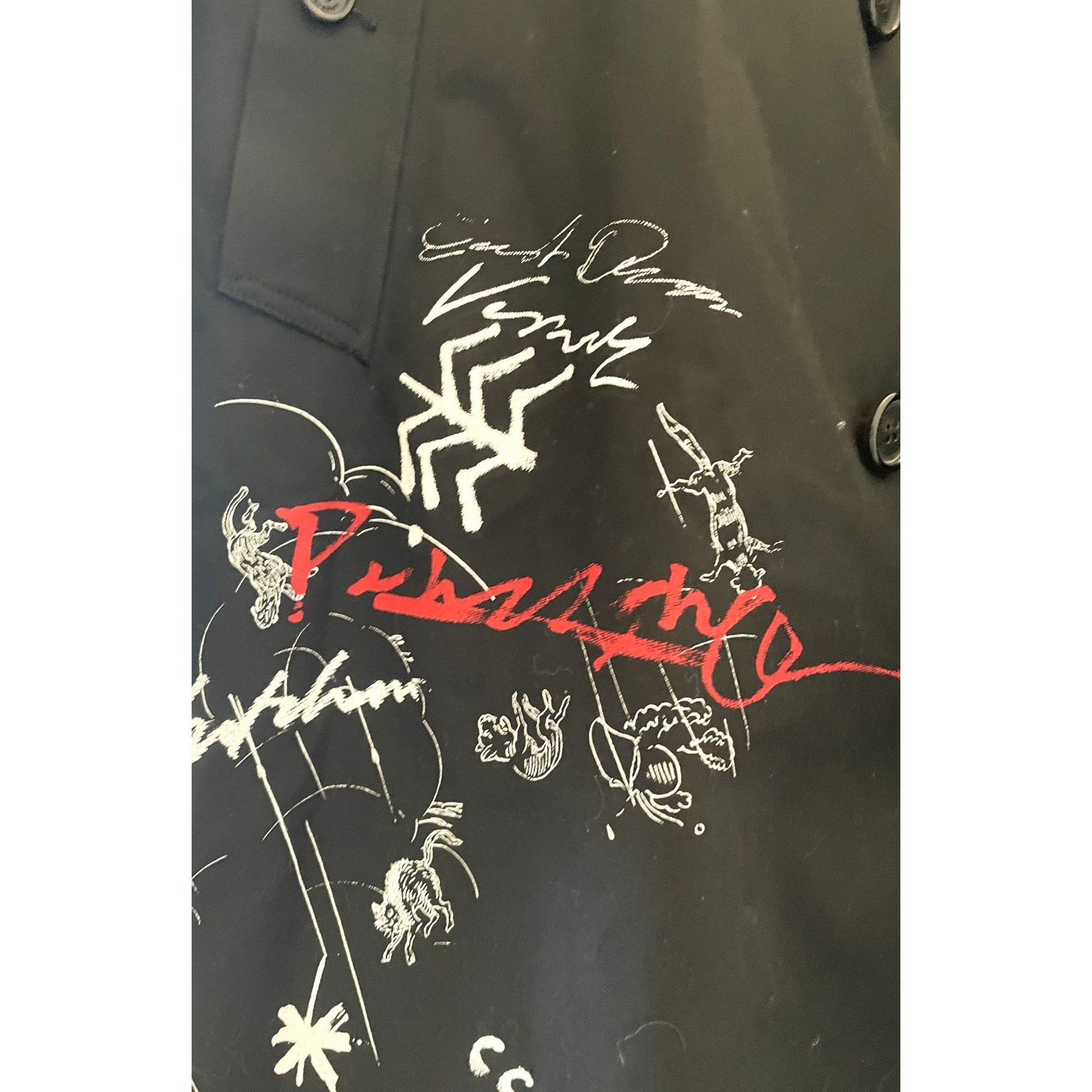 Burberry Burberry Black Trench Coat With Graphic Embroidery & Signatu Size US L / EU 52-54 / 3 - 6 Thumbnail