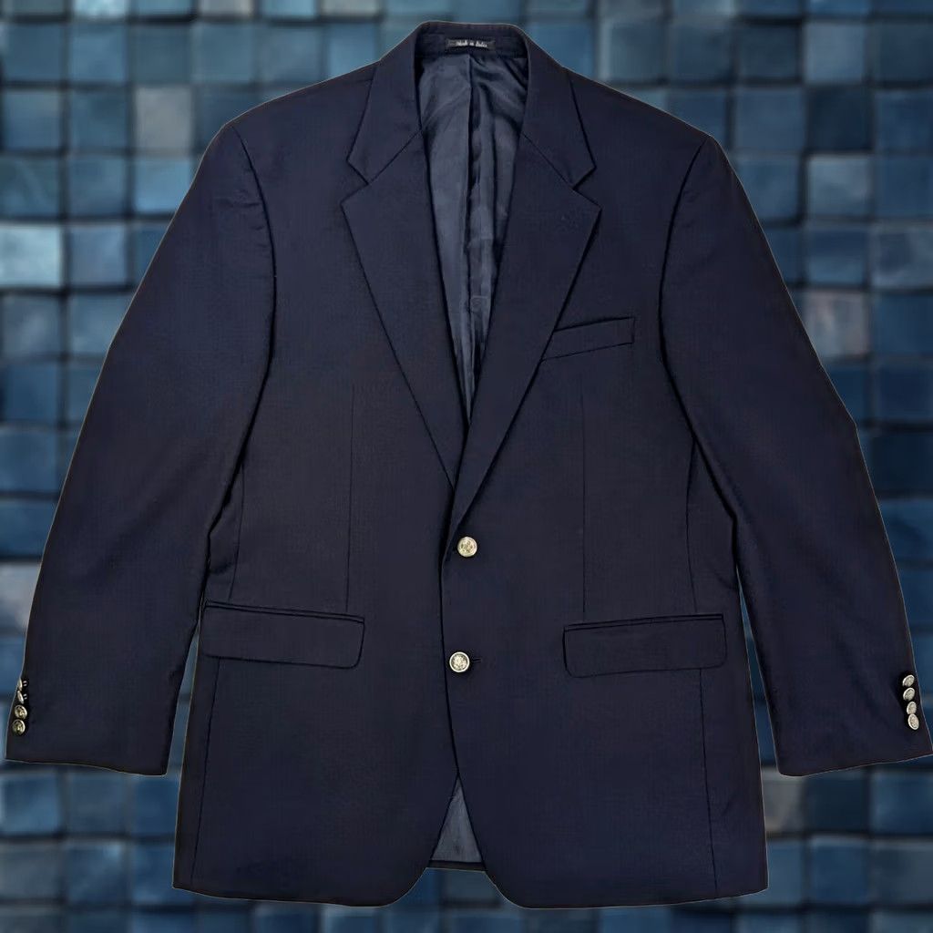 Michael Kors VINTAGE Michael Kors Navy Blue Solid Wool Blazer Mens 42 Long Jacket容量? Size 42R - 1 Thumbnail