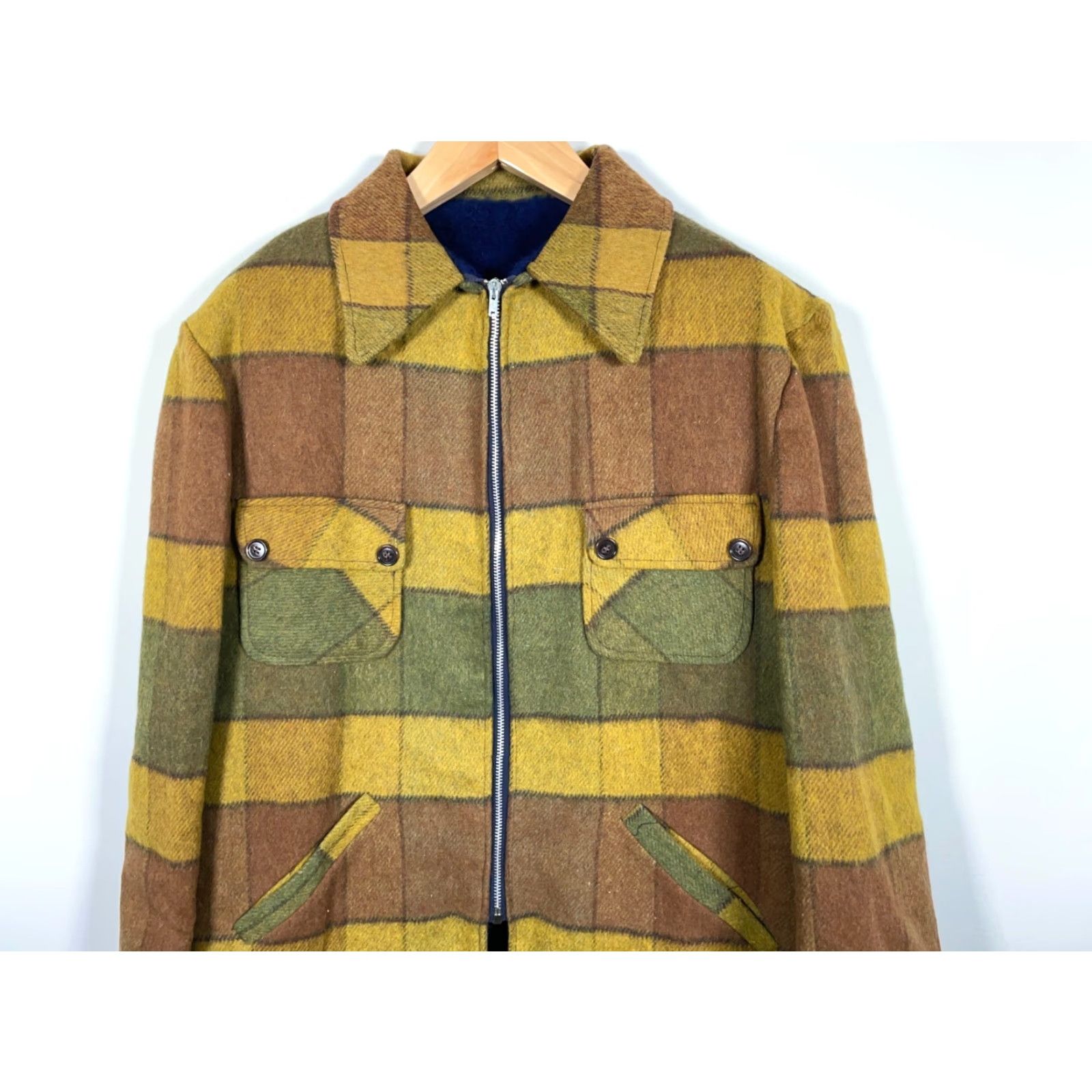Etro VINTAGE 60s Wool Zip Up Jacket Men’s L Yellow Plaid Shaggy Lining Retro Military Jacket Style Size US L / EU 52-54 / 3 - 4 Thumbnail